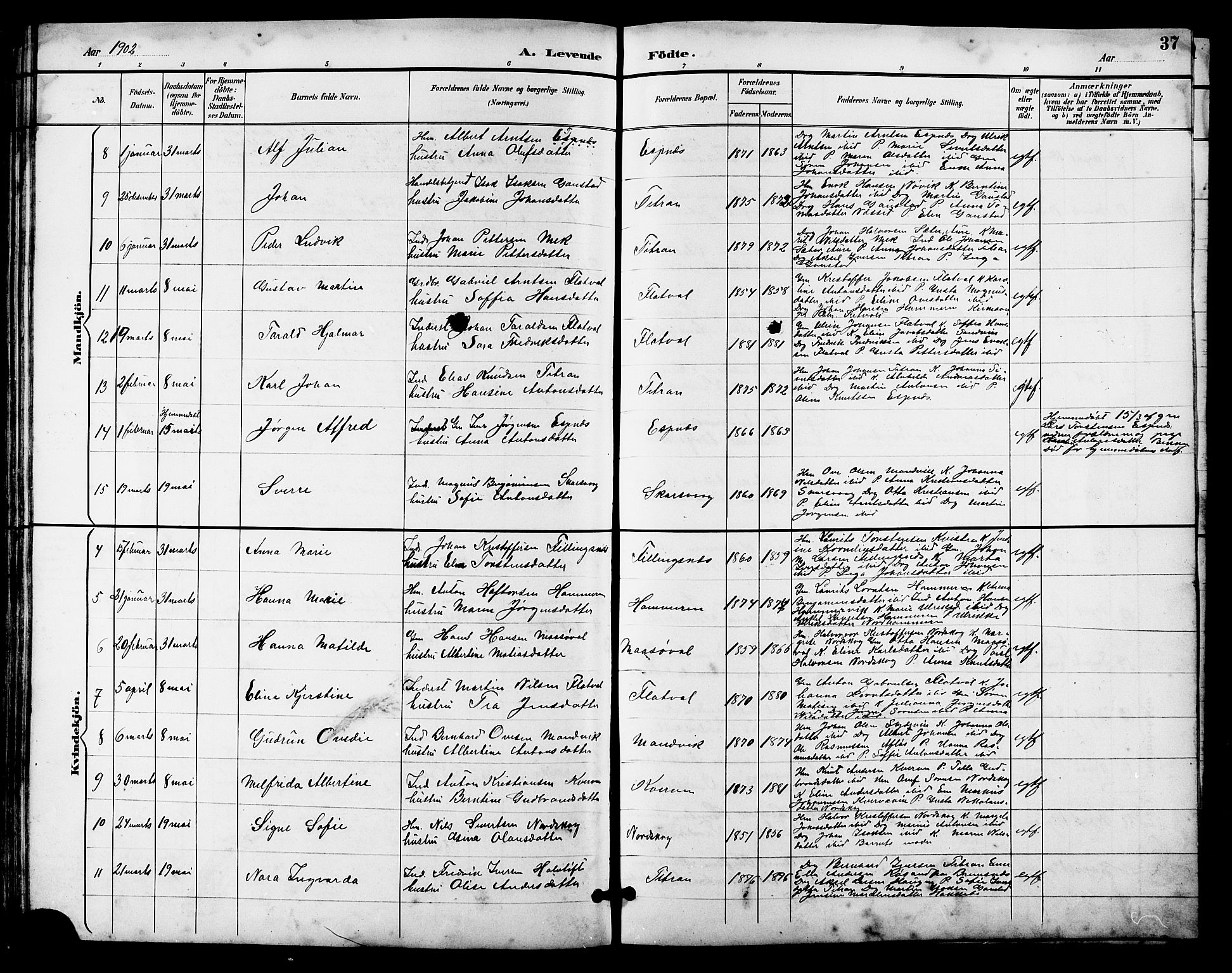 Ministerialprotokoller, klokkerbøker og fødselsregistre - Sør-Trøndelag, SAT/A-1456/641/L0598: Parish register (copy) no. 641C02, 1893-1910, p. 37
