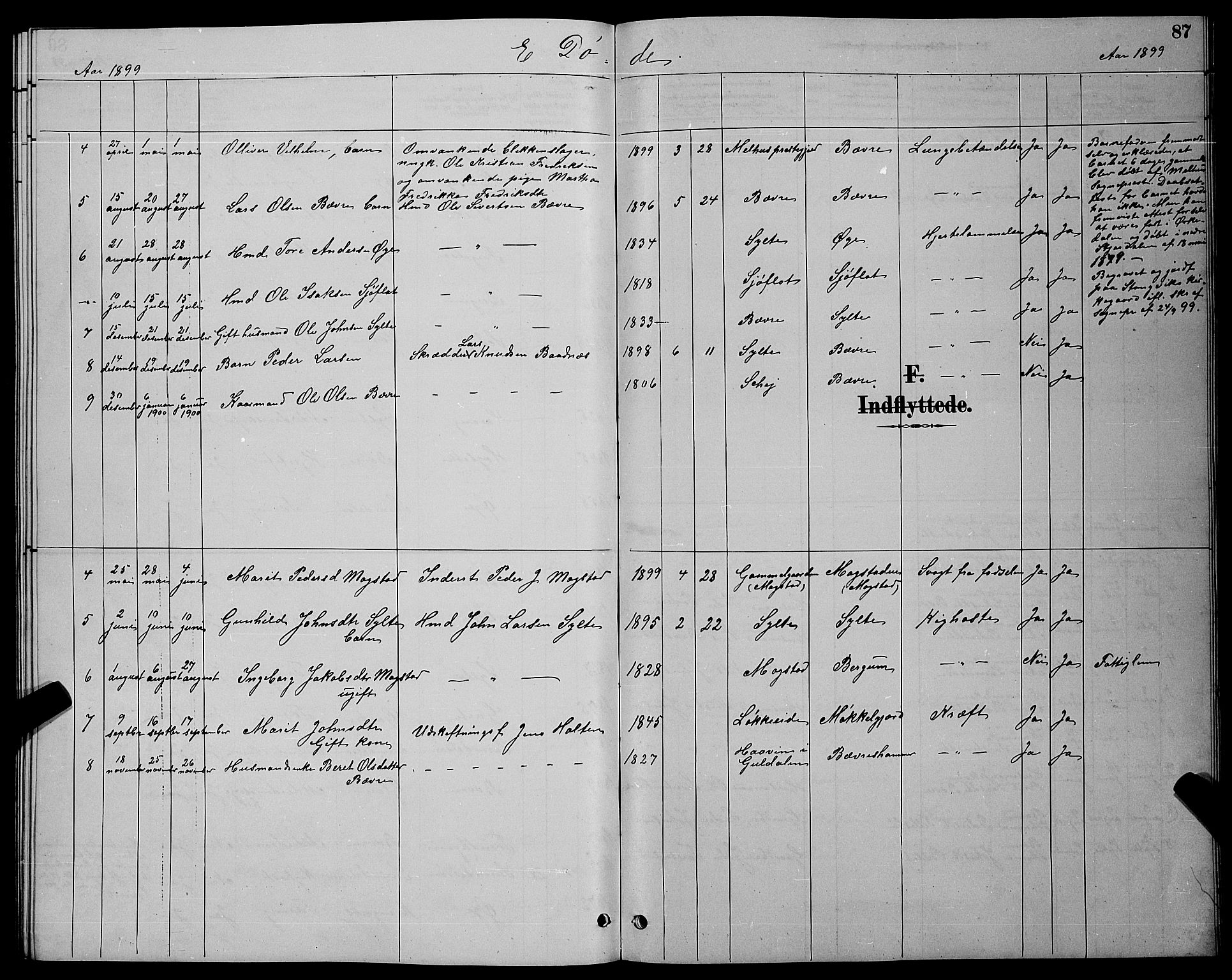 Ministerialprotokoller, klokkerbøker og fødselsregistre - Møre og Romsdal, AV/SAT-A-1454/595/L1052: Parish register (copy) no. 595C04, 1885-1900, p. 87