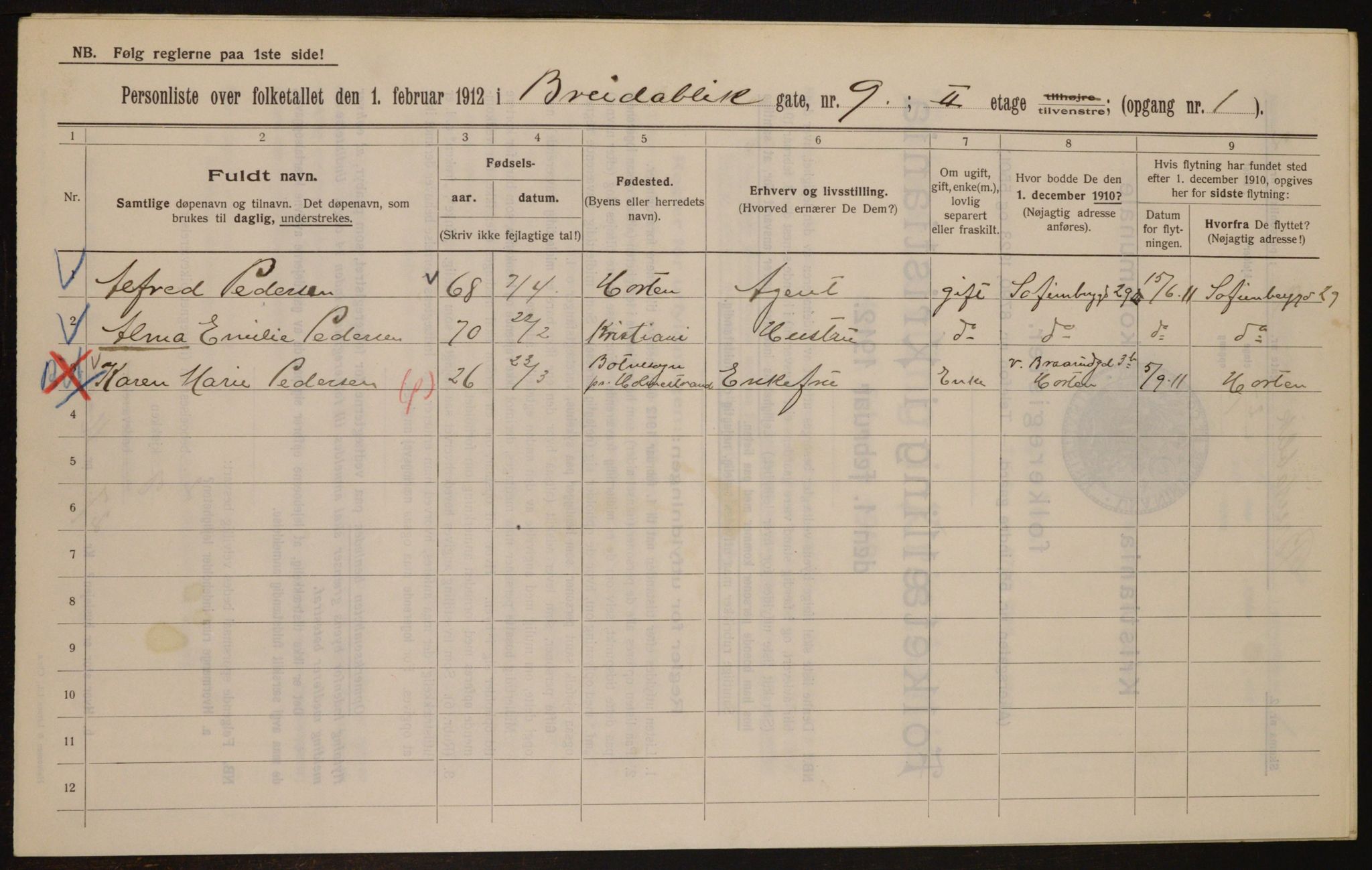 OBA, Municipal Census 1912 for Kristiania, 1912, p. 7994