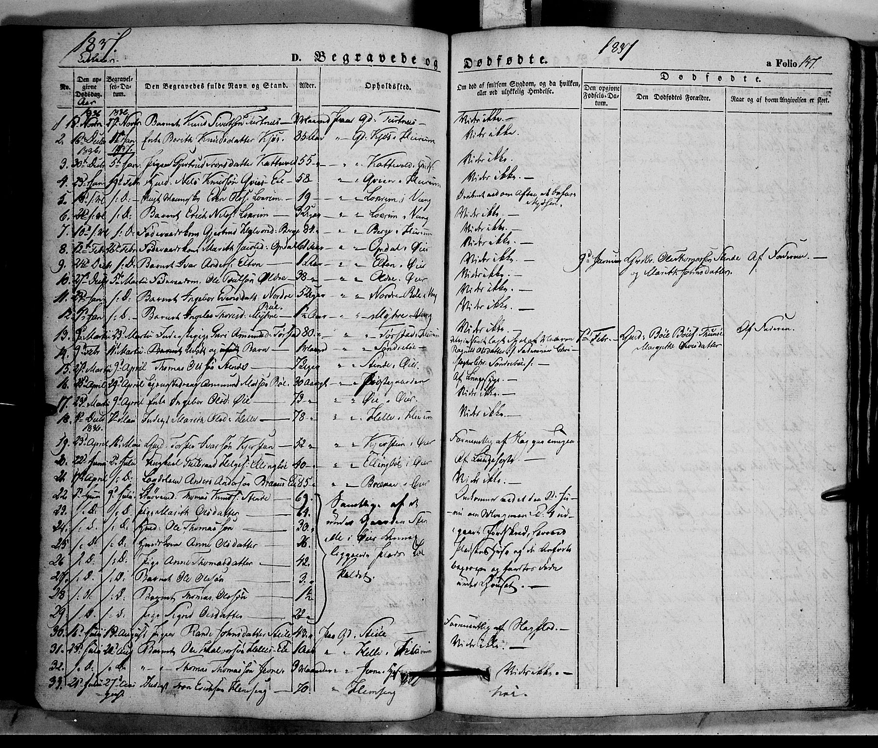 Vang prestekontor, Valdres, SAH/PREST-140/H/Ha/L0005: Parish register (official) no. 5, 1831-1845, p. 147