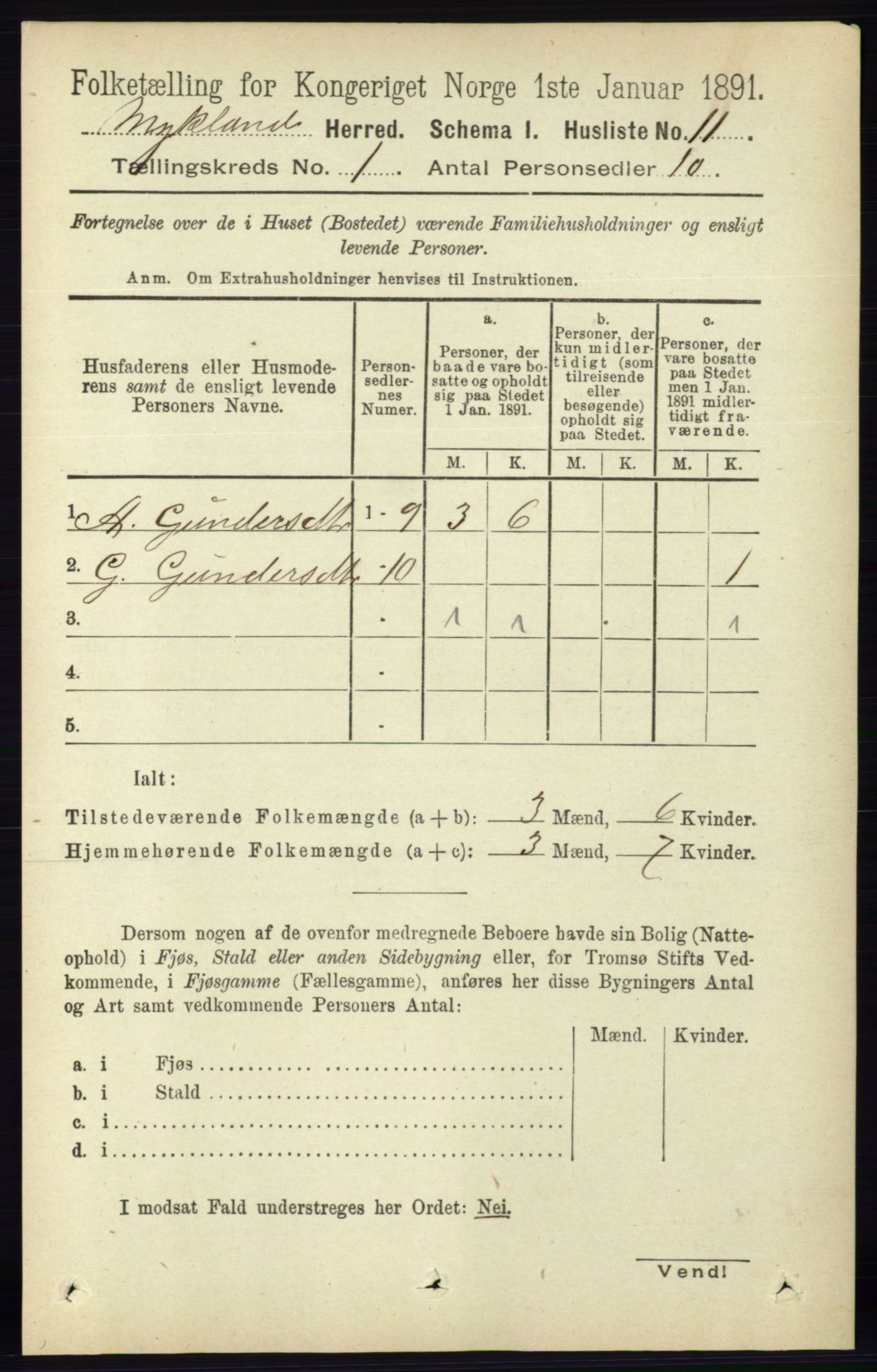 RA, 1891 census for 0932 Mykland, 1891, p. 22