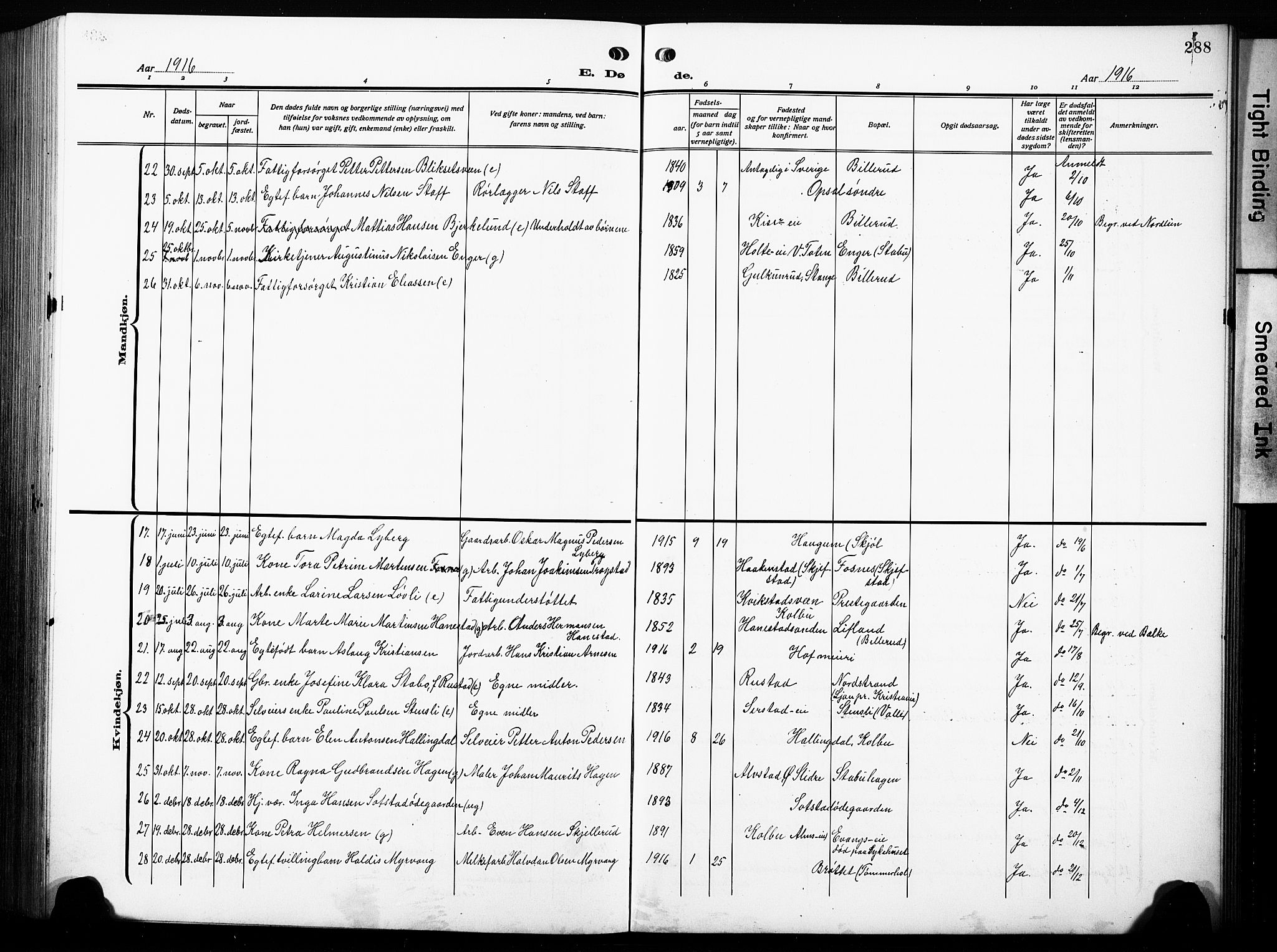 Østre Toten prestekontor, SAH/PREST-104/H/Ha/Hab/L0010: Parish register (copy) no. 10, 1912-1933, p. 288