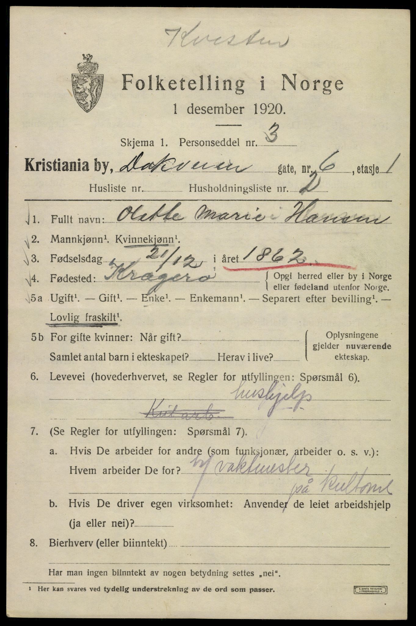 SAO, 1920 census for Kristiania, 1920, p. 199447