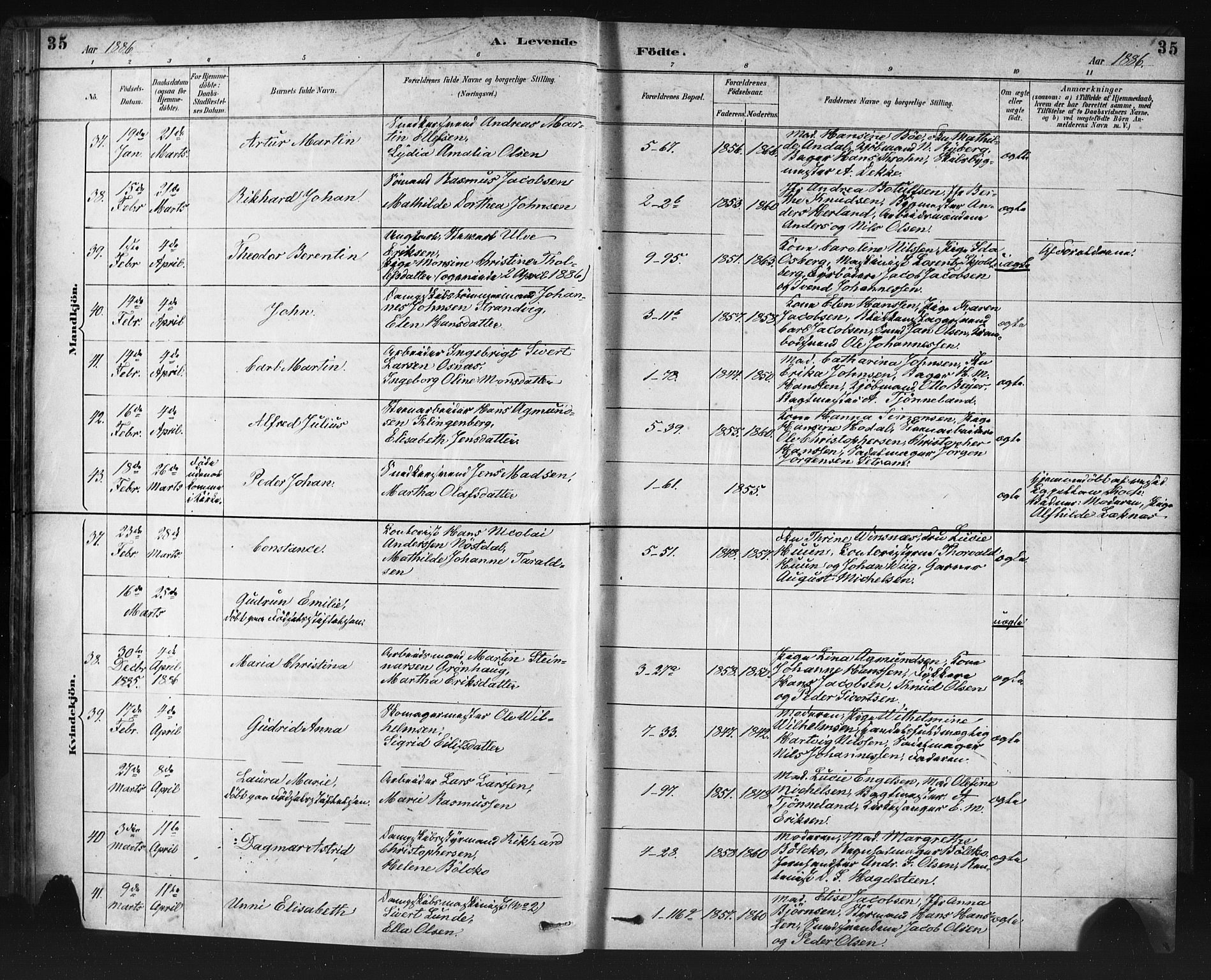 Nykirken Sokneprestembete, AV/SAB-A-77101/H/Haa: Parish register (official) no. B 5, 1885-1894, p. 35
