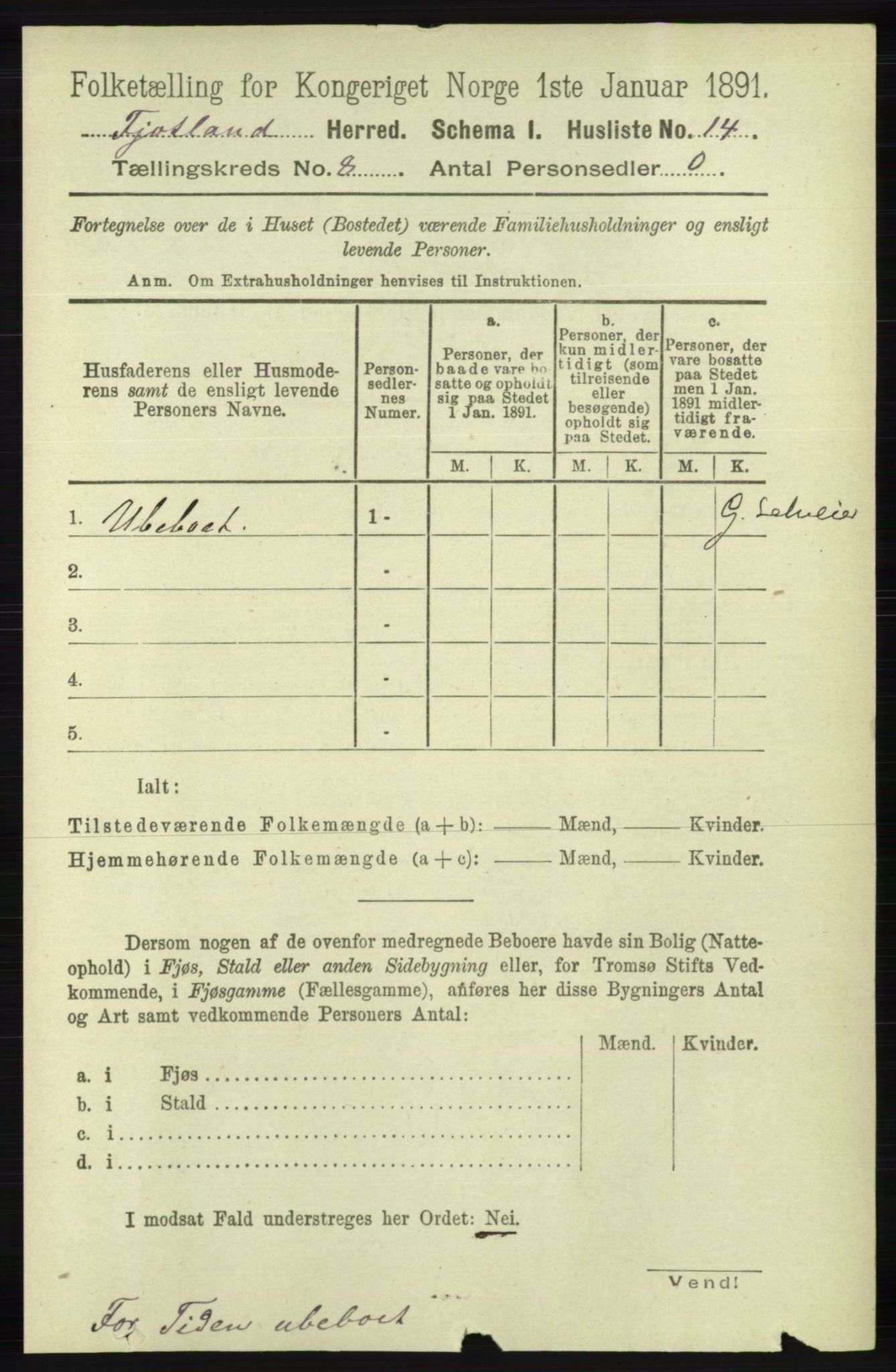 RA, 1891 census for 1036 Fjotland, 1891, p. 1184