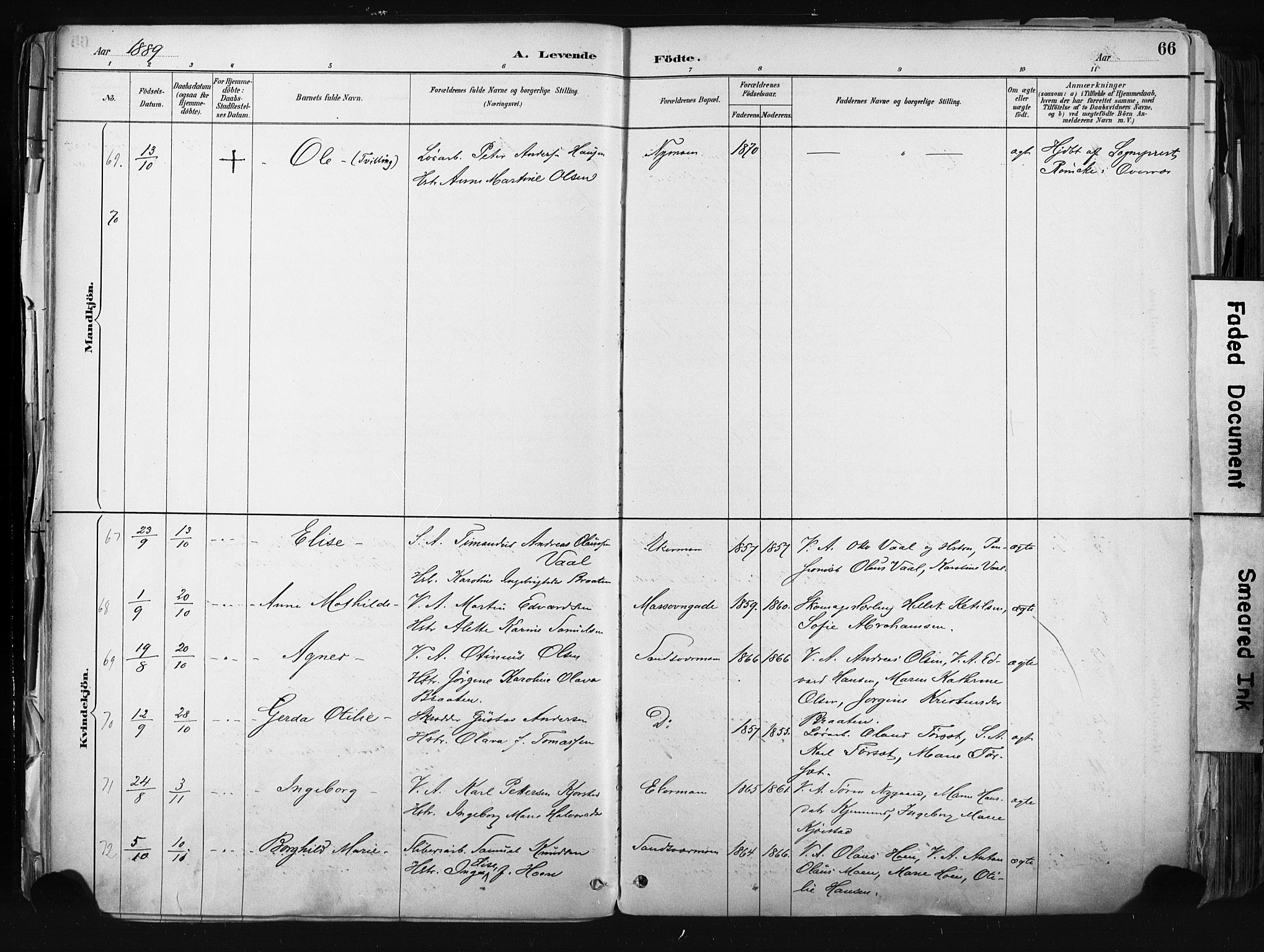 Kongsberg kirkebøker, AV/SAKO-A-22/F/Fb/L0002: Parish register (official) no. II 2, 1886-1896, p. 66