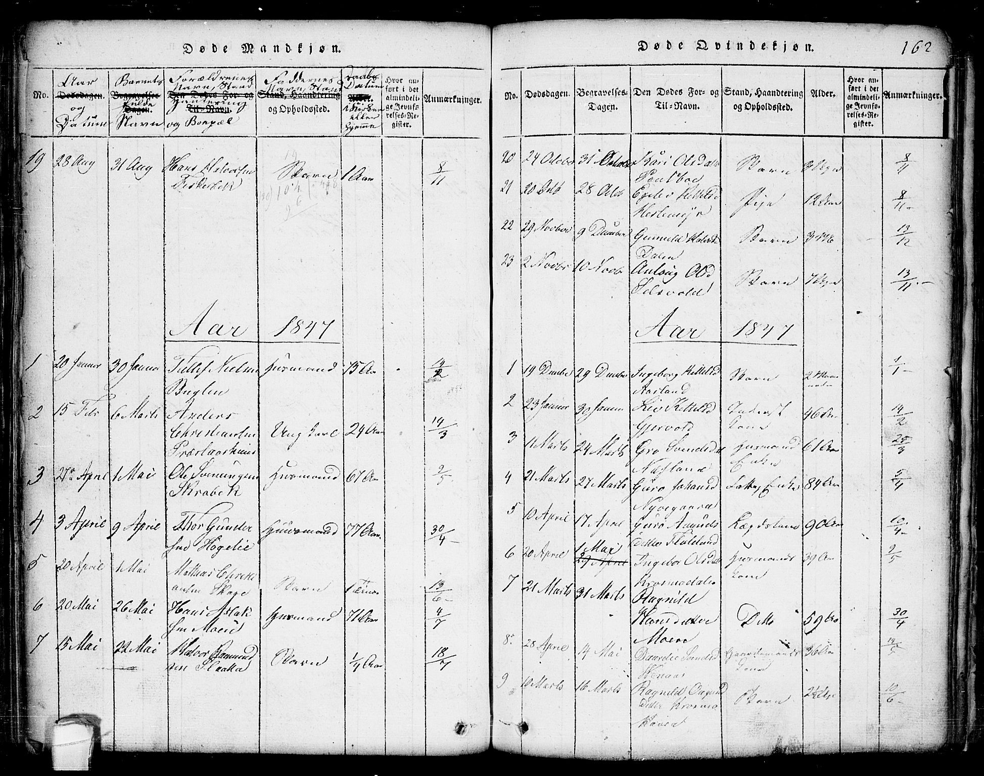 Seljord kirkebøker, SAKO/A-20/G/Ga/L0001: Parish register (copy) no. I 1, 1815-1854, p. 162
