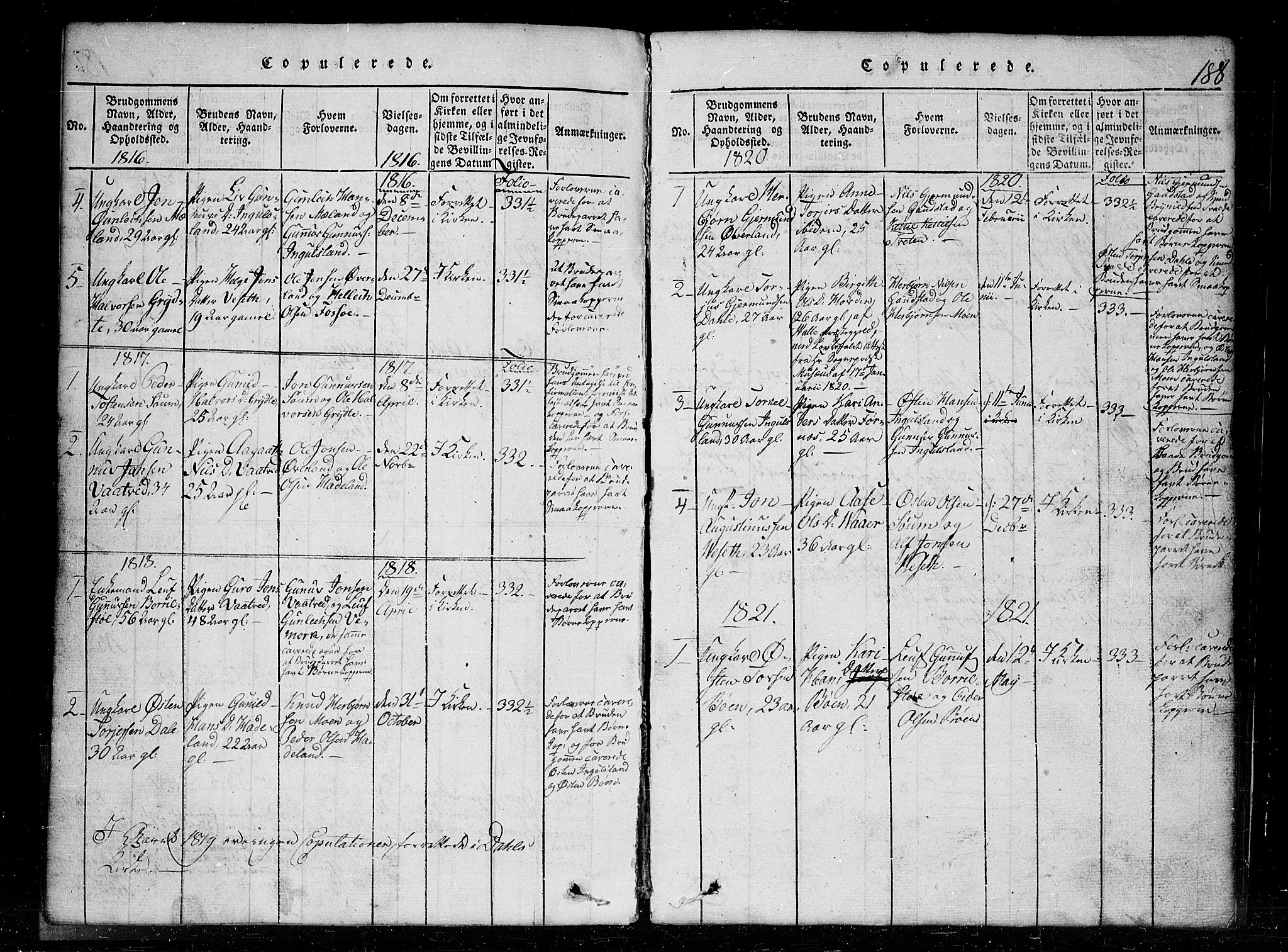 Tinn kirkebøker, SAKO/A-308/G/Gc/L0001: Parish register (copy) no. III 1, 1815-1879, p. 188