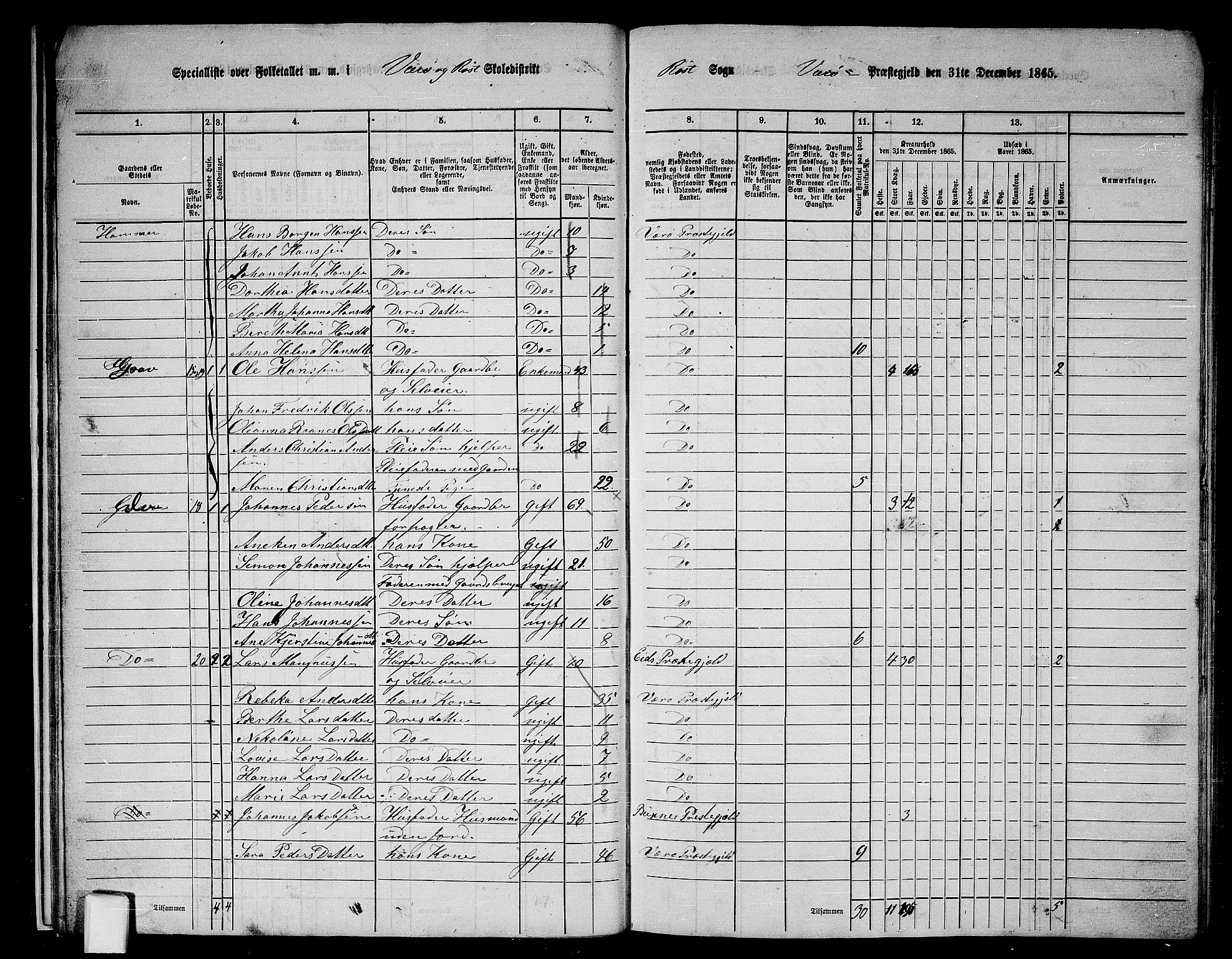 RA, 1865 census for Værøy, 1865, p. 22