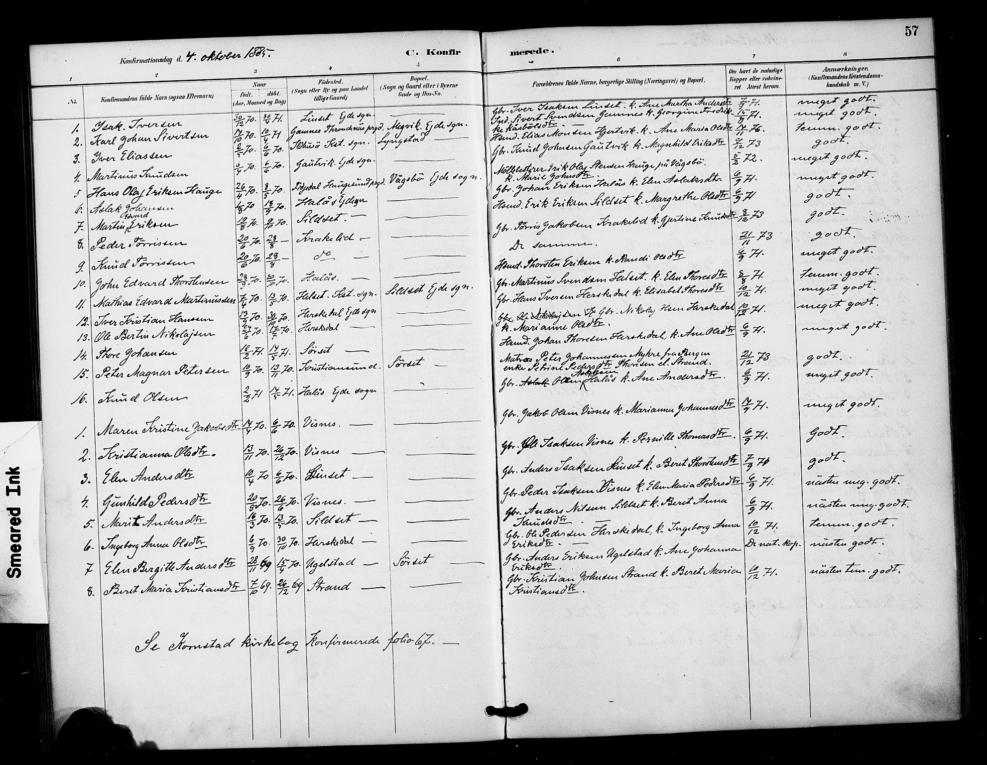 Ministerialprotokoller, klokkerbøker og fødselsregistre - Møre og Romsdal, SAT/A-1454/571/L0836: Parish register (official) no. 571A01, 1884-1899, p. 57