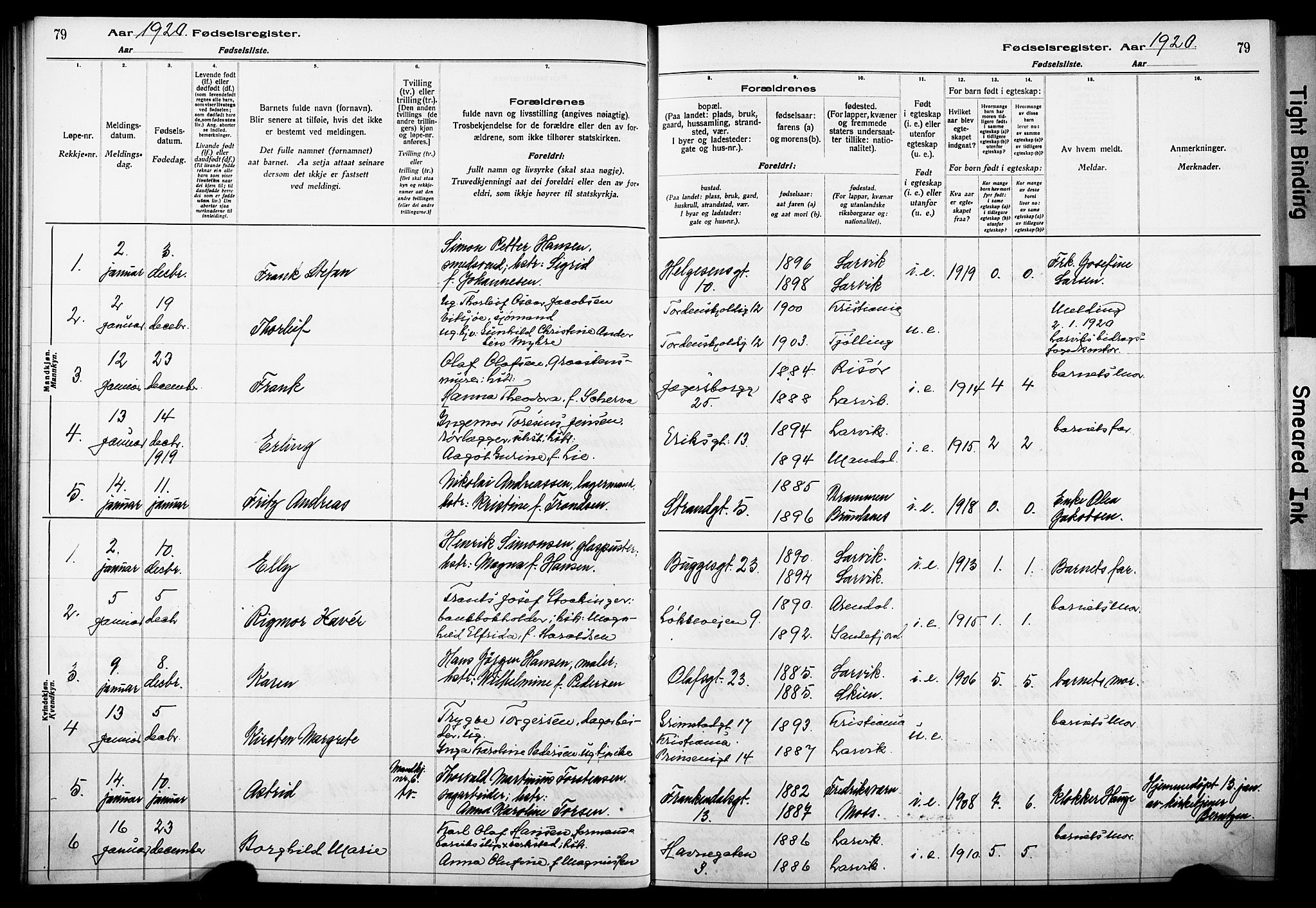 Larvik kirkebøker, AV/SAKO-A-352/J/Ja/L0001: Birth register no. I 1, 1916-1926, p. 79