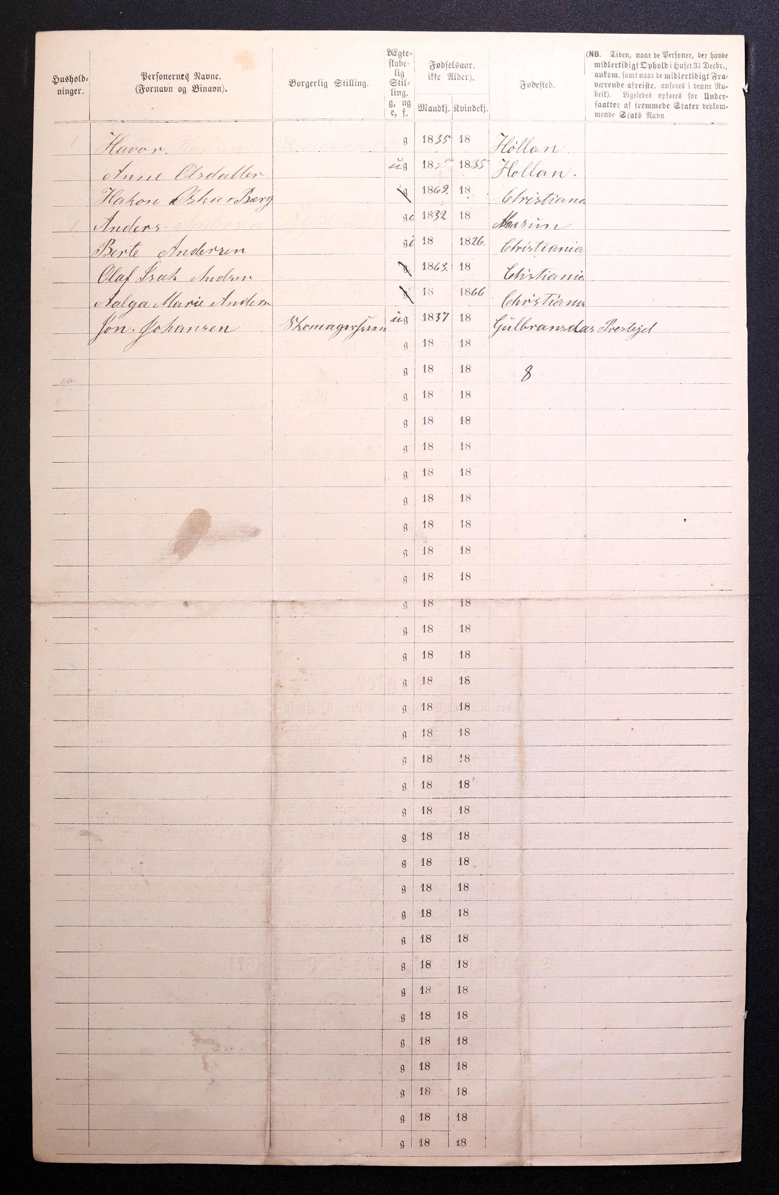 RA, 1870 census for 0301 Kristiania, 1870, p. 1740