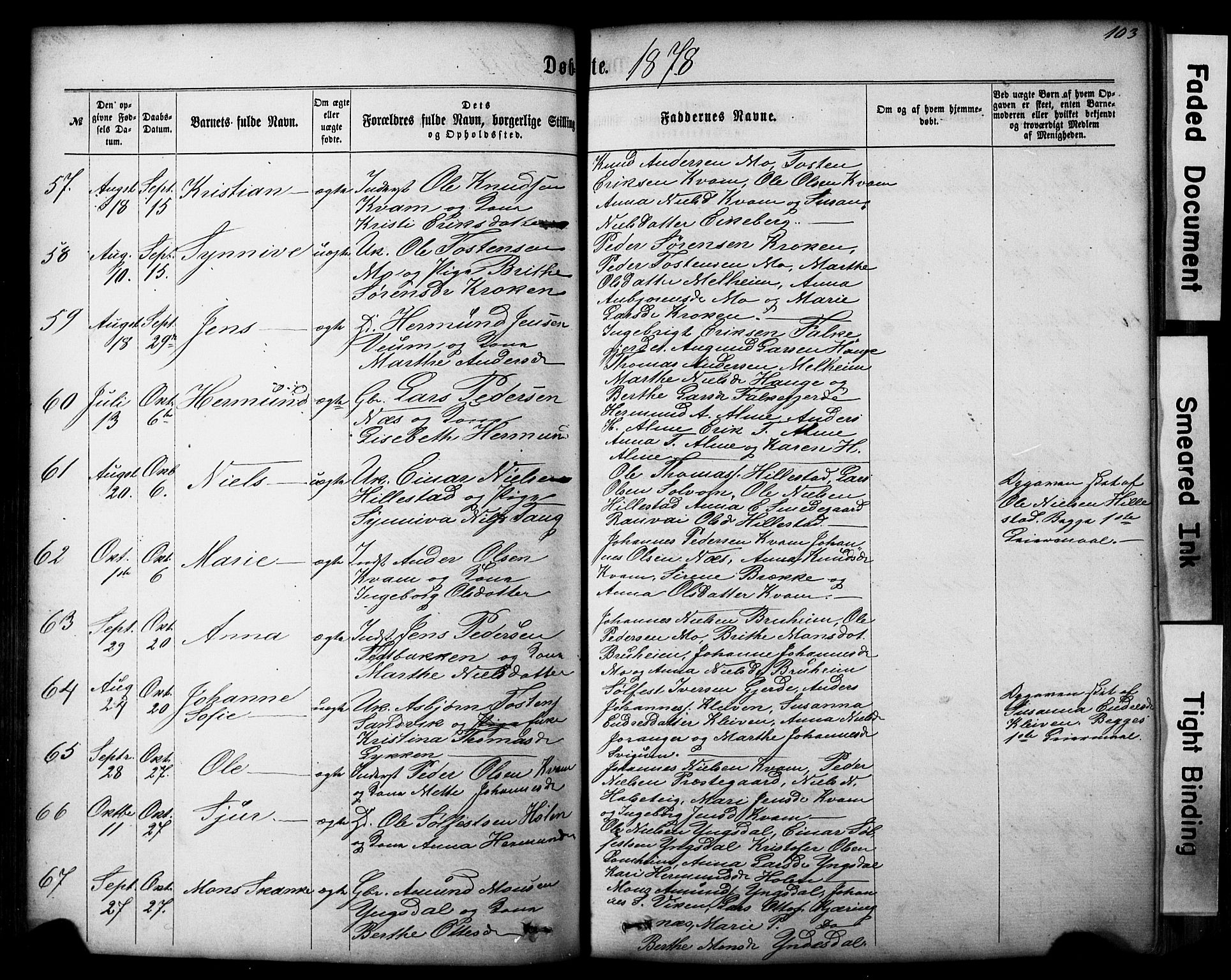 Hafslo sokneprestembete, AV/SAB-A-80301/H/Hab/Haba/L0001: Parish register (copy) no. A 1, 1866-1908, p. 103