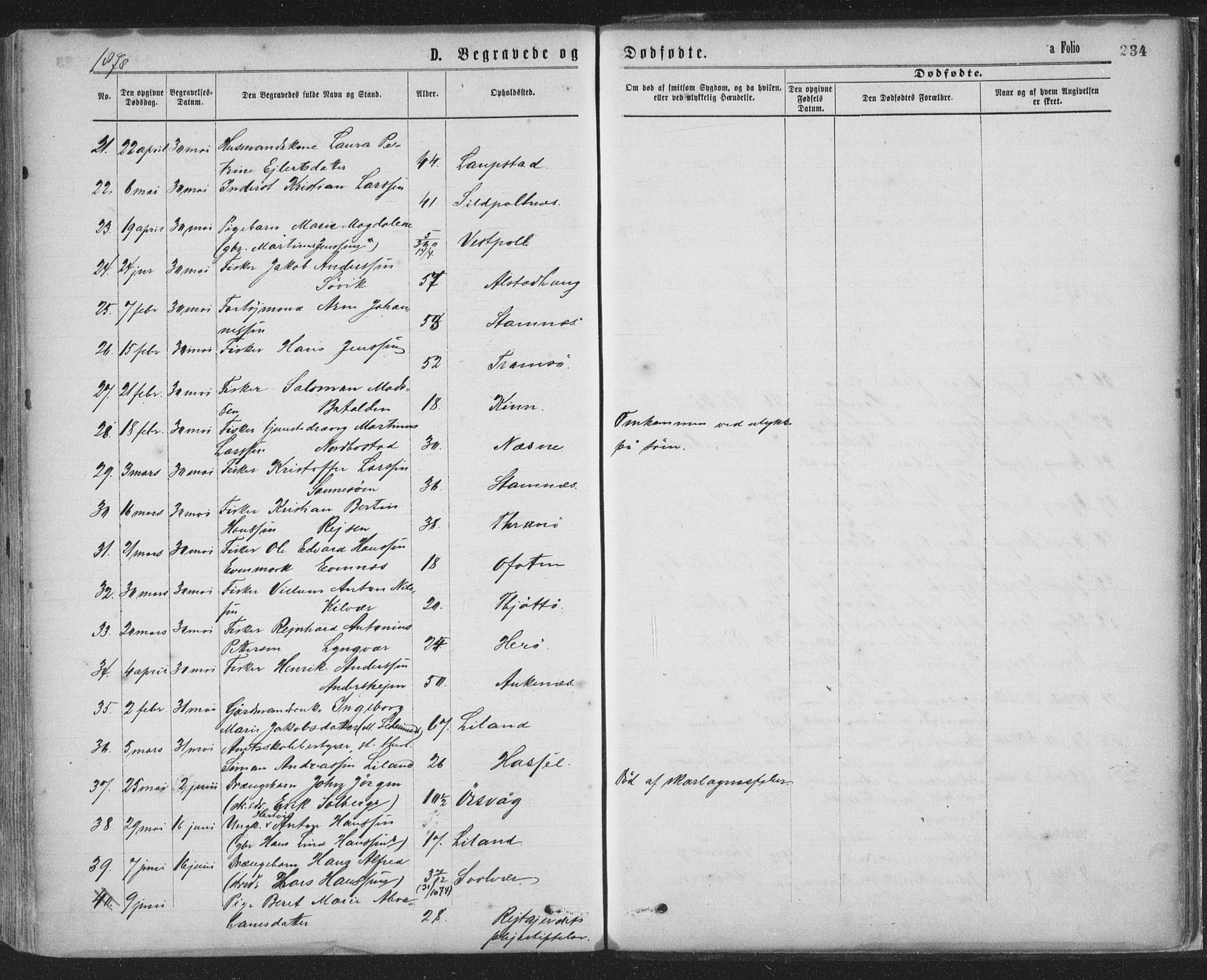 Ministerialprotokoller, klokkerbøker og fødselsregistre - Nordland, AV/SAT-A-1459/874/L1058: Parish register (official) no. 874A02, 1878-1883, p. 234