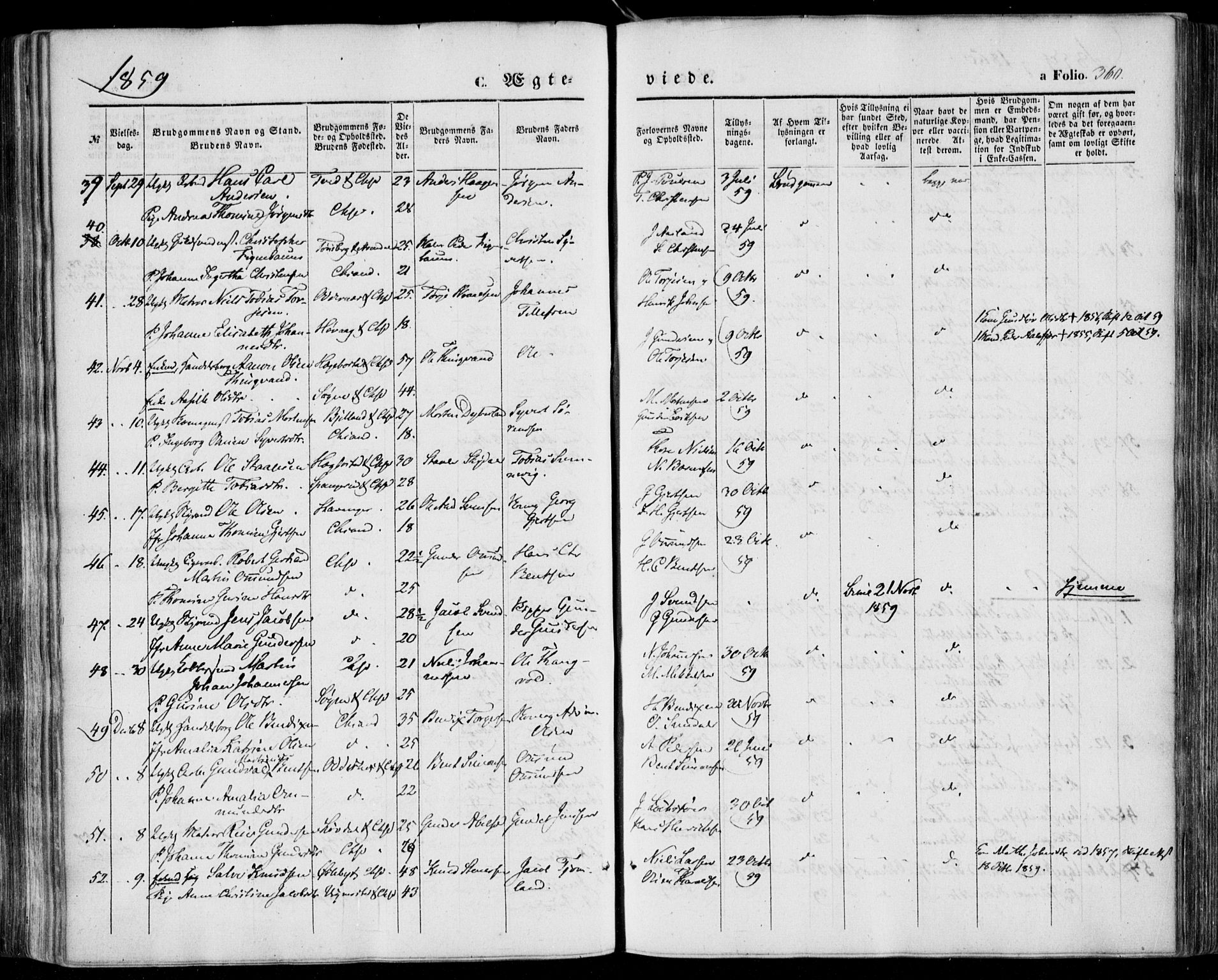 Kristiansand domprosti, AV/SAK-1112-0006/F/Fa/L0014: Parish register (official) no. A 14, 1852-1867, p. 360