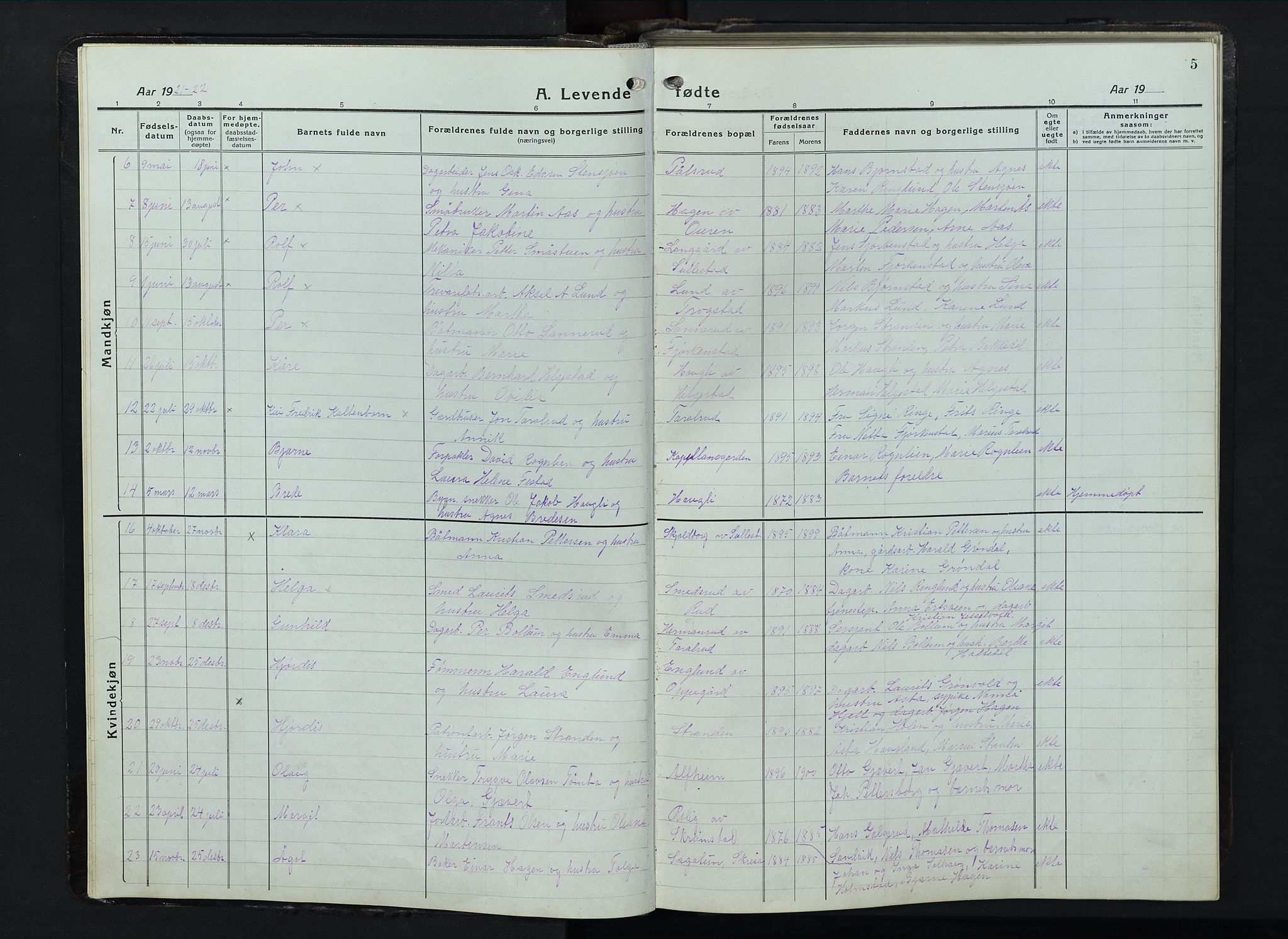 Balke prestekontor, AV/SAH-PREST-106/H/Ha/Hab/L0001: Parish register (copy) no. 1, 1920-1955, p. 5