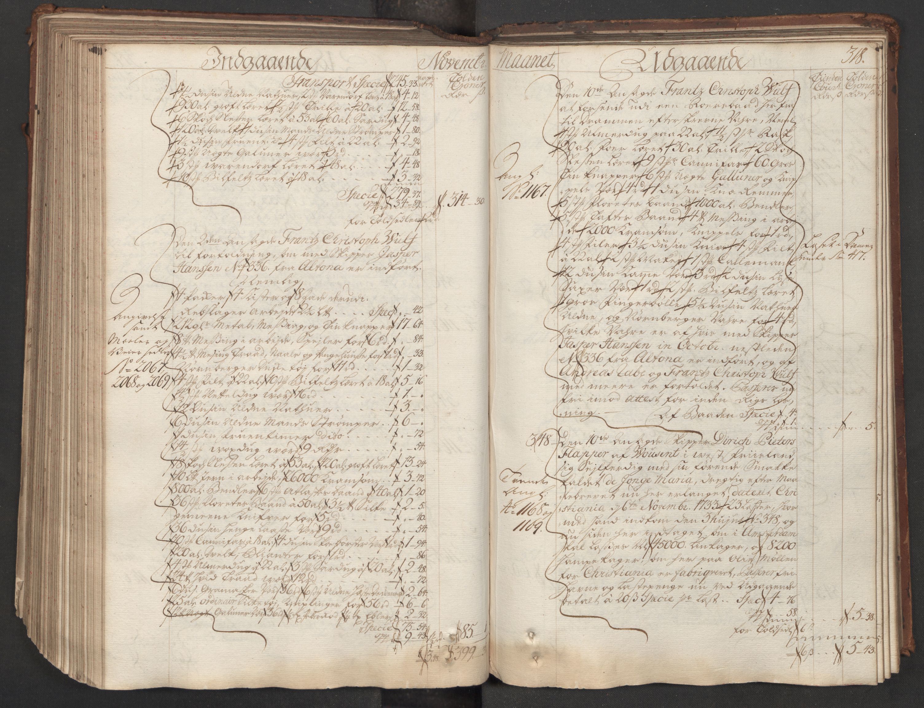 Generaltollkammeret, tollregnskaper, AV/RA-EA-5490/R06/L0015/0001: Tollregnskaper Kristiania / Hovedtollbok, 1733, p. 317b-318a