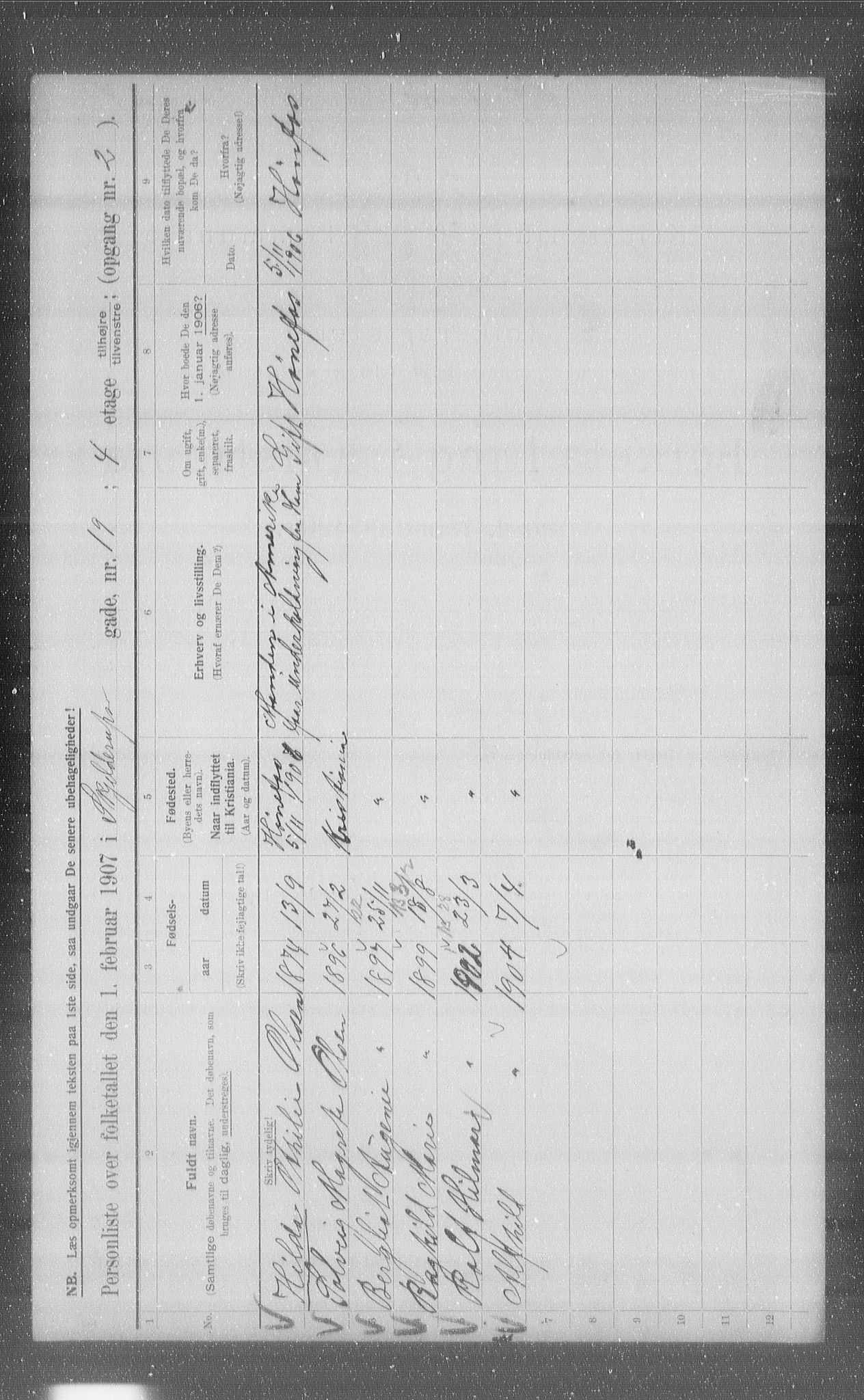 OBA, Municipal Census 1907 for Kristiania, 1907, p. 49097