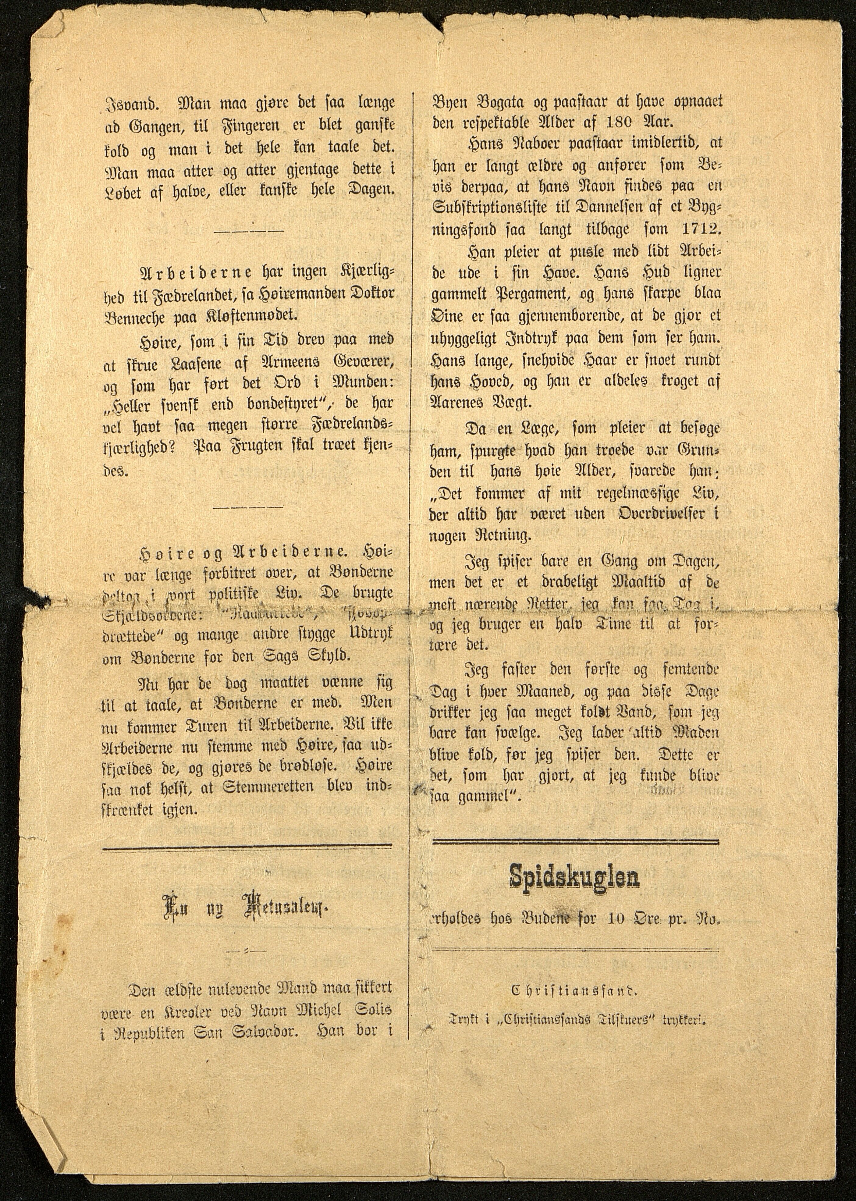 Spidskuglen, AAKS/PA-2823/X/L0001/0002: Spidskuglen / Årg. 1888, nr. 1–11, 16, 38, 43–46, 1888