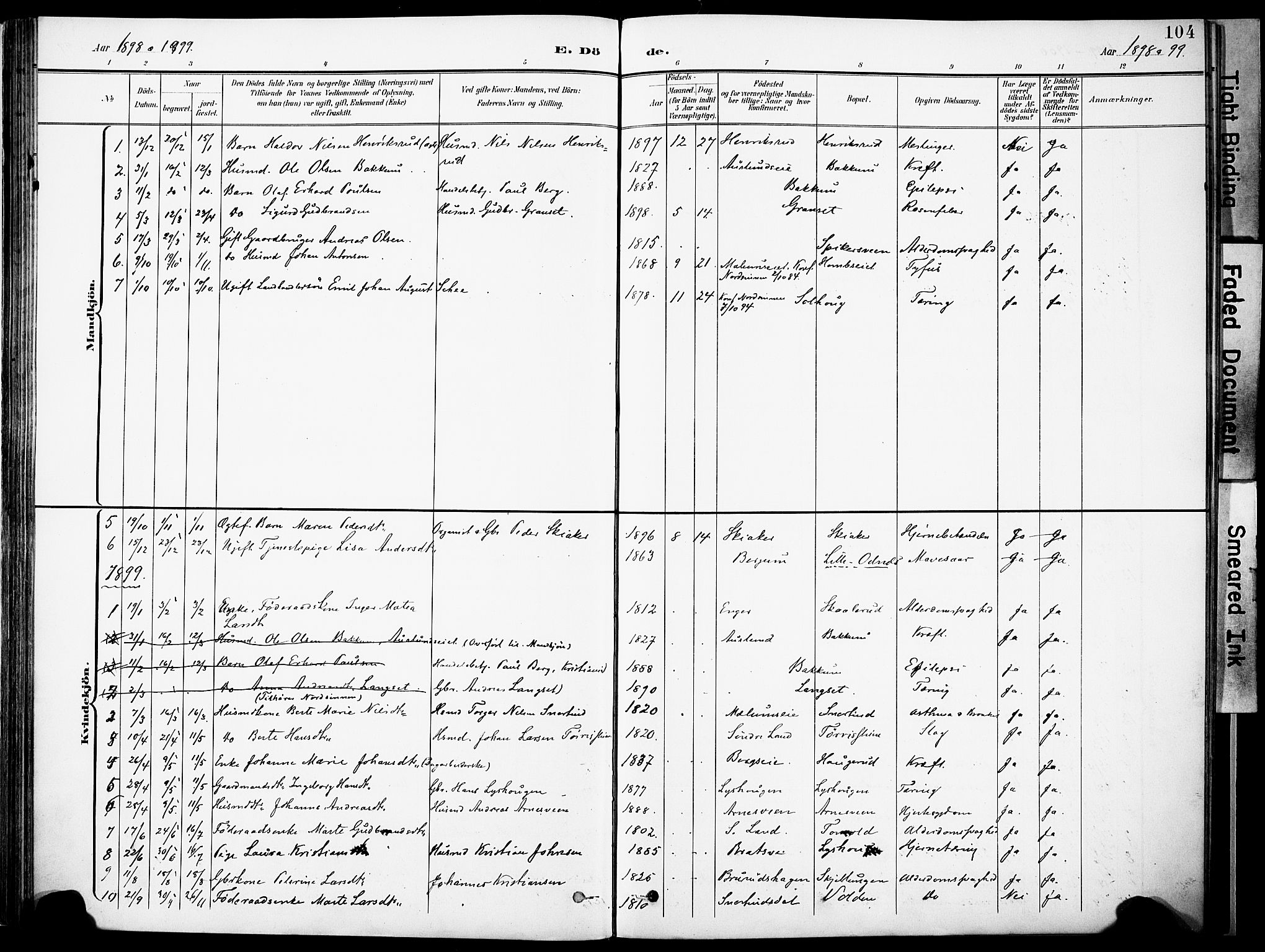 Nordre Land prestekontor, AV/SAH-PREST-124/H/Ha/Haa/L0006: Parish register (official) no. 6, 1897-1914, p. 104