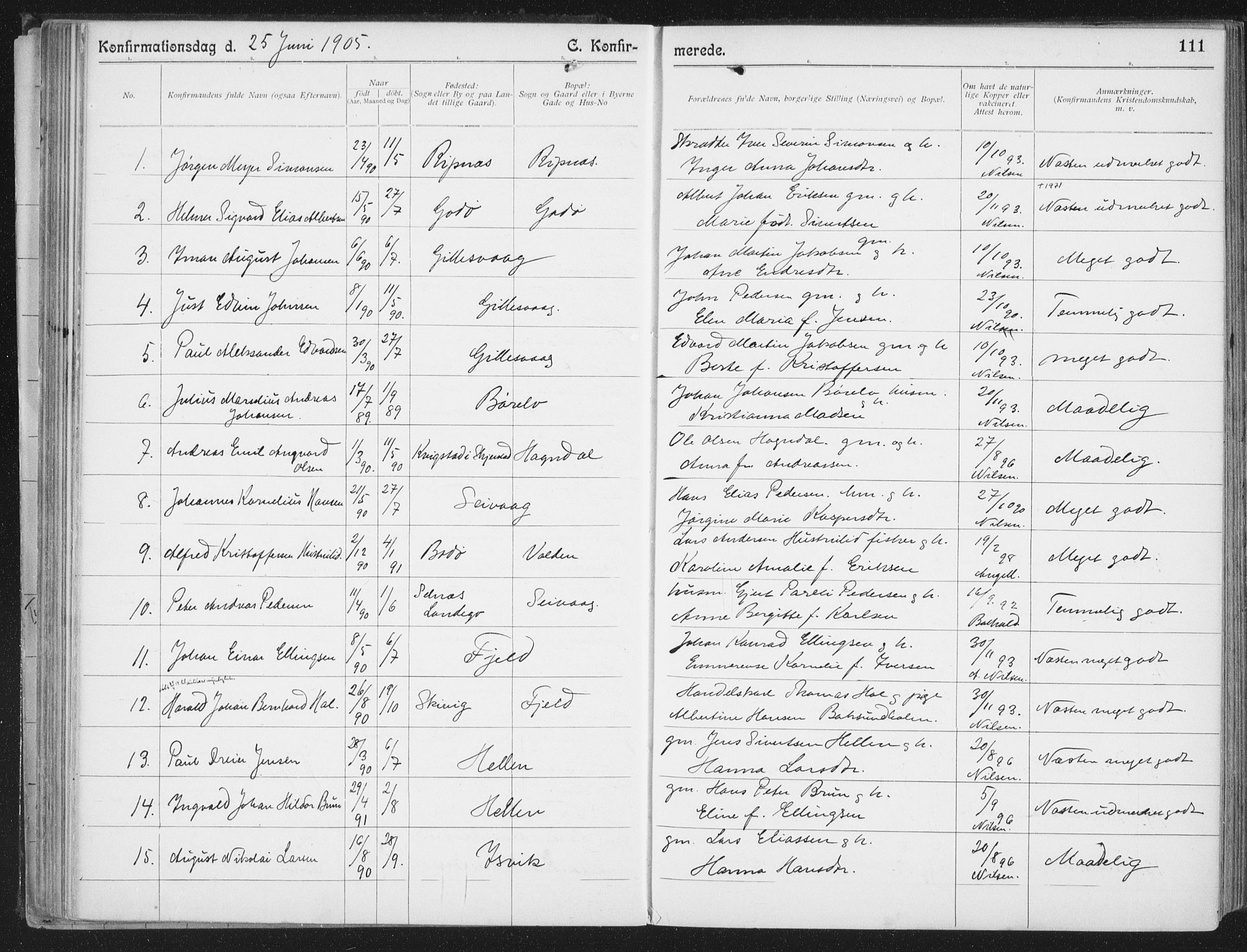 Ministerialprotokoller, klokkerbøker og fødselsregistre - Nordland, SAT/A-1459/804/L0081: Parish register (official) no. 804A02, 1901-1915, p. 111