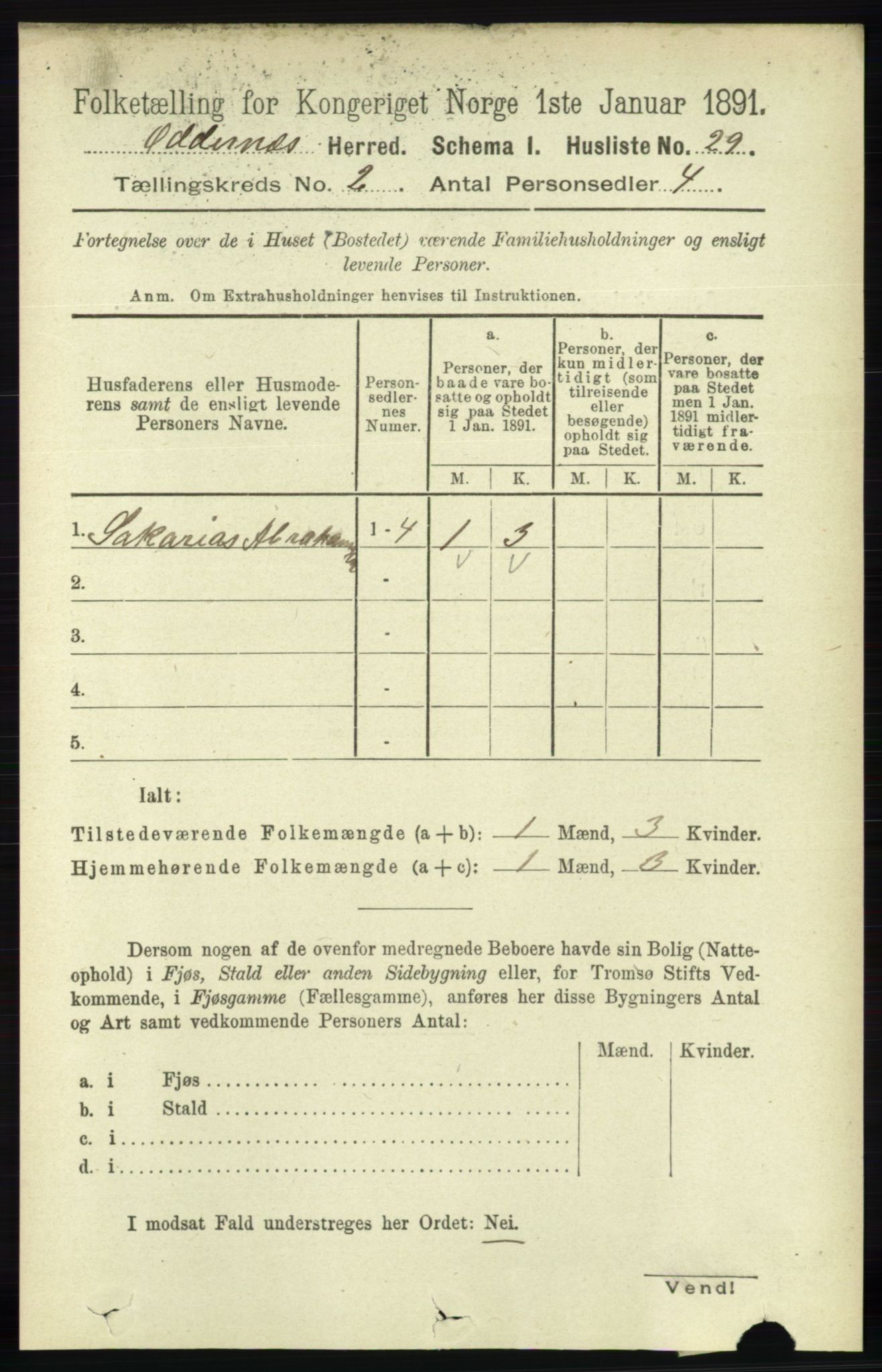 RA, 1891 census for 1012 Oddernes, 1891, p. 551