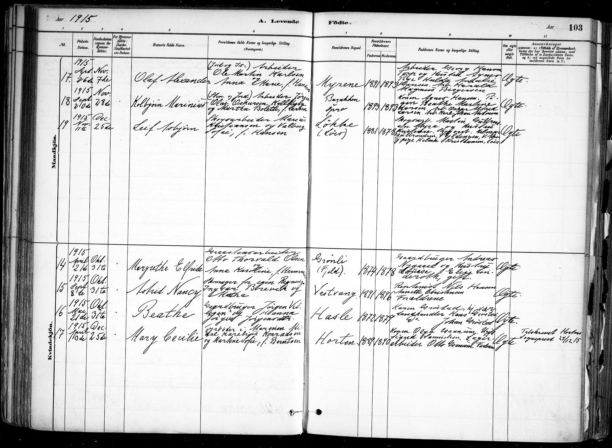 Nesodden prestekontor Kirkebøker, SAO/A-10013/F/Fa/L0009: Parish register (official) no. I 9, 1880-1915, p. 103