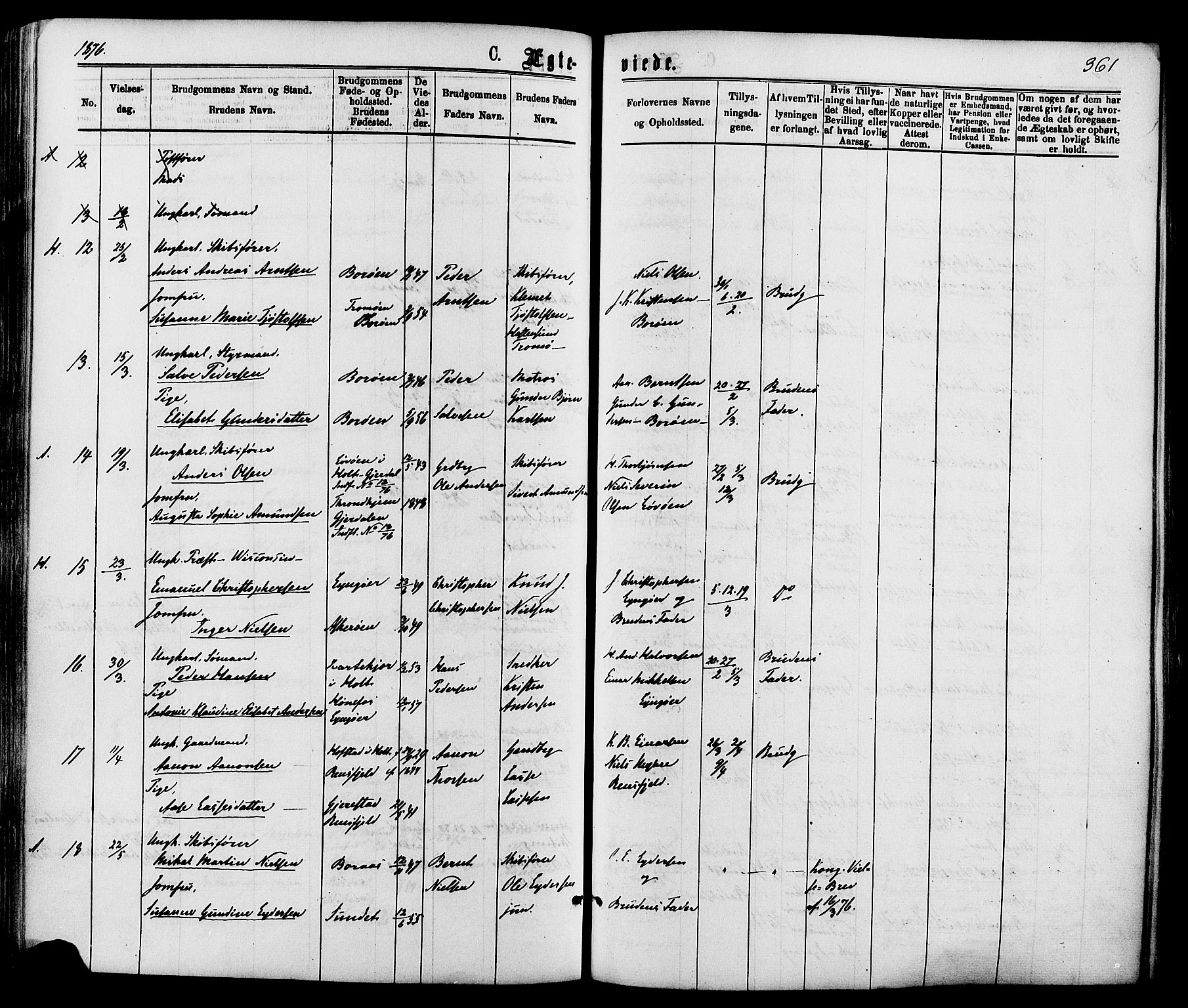 Dypvåg sokneprestkontor, AV/SAK-1111-0007/F/Fa/Faa/L0007: Parish register (official) no. A 7/ 1, 1872-1884, p. 361