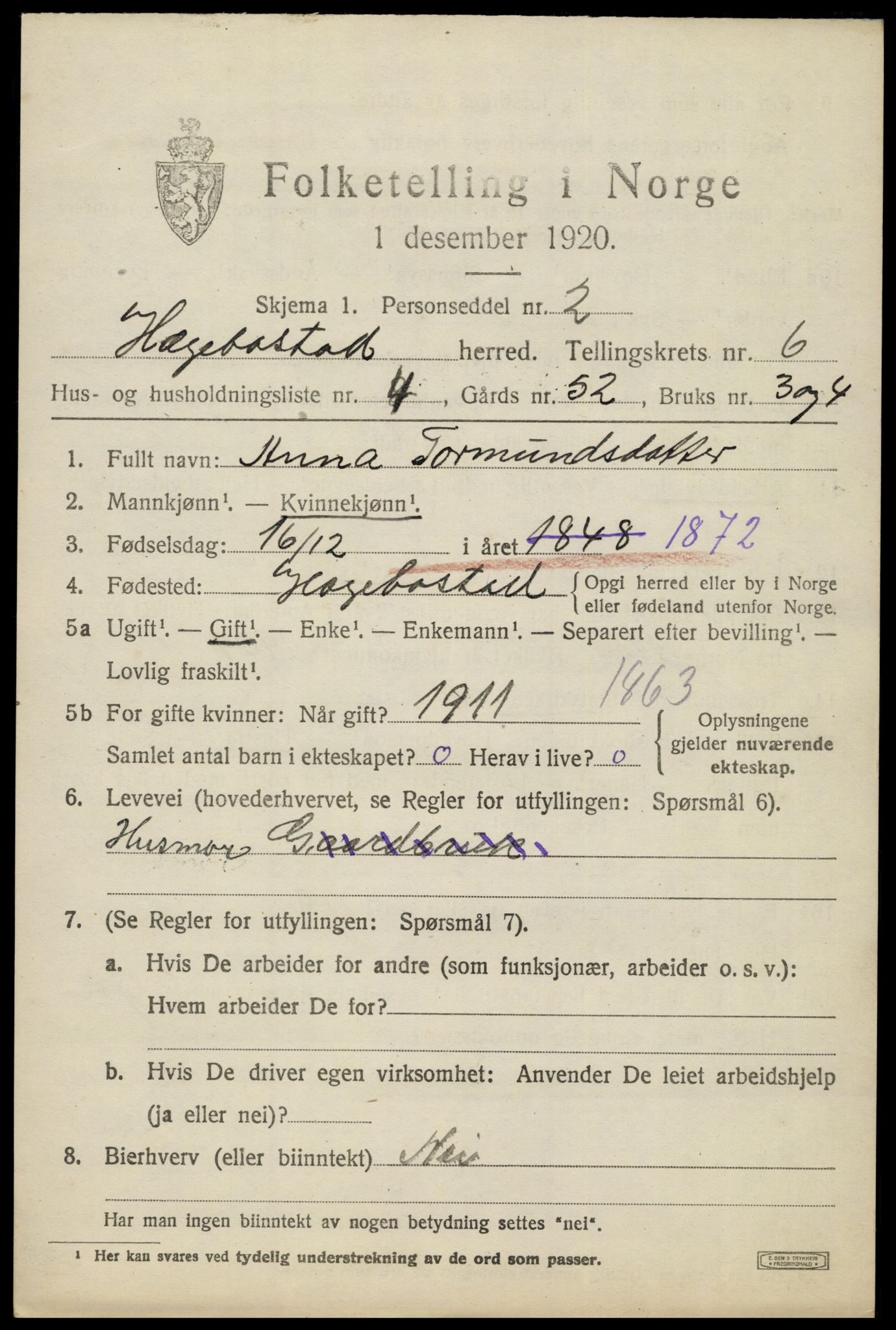 SAK, 1920 census for Hægebostad, 1920, p. 2017