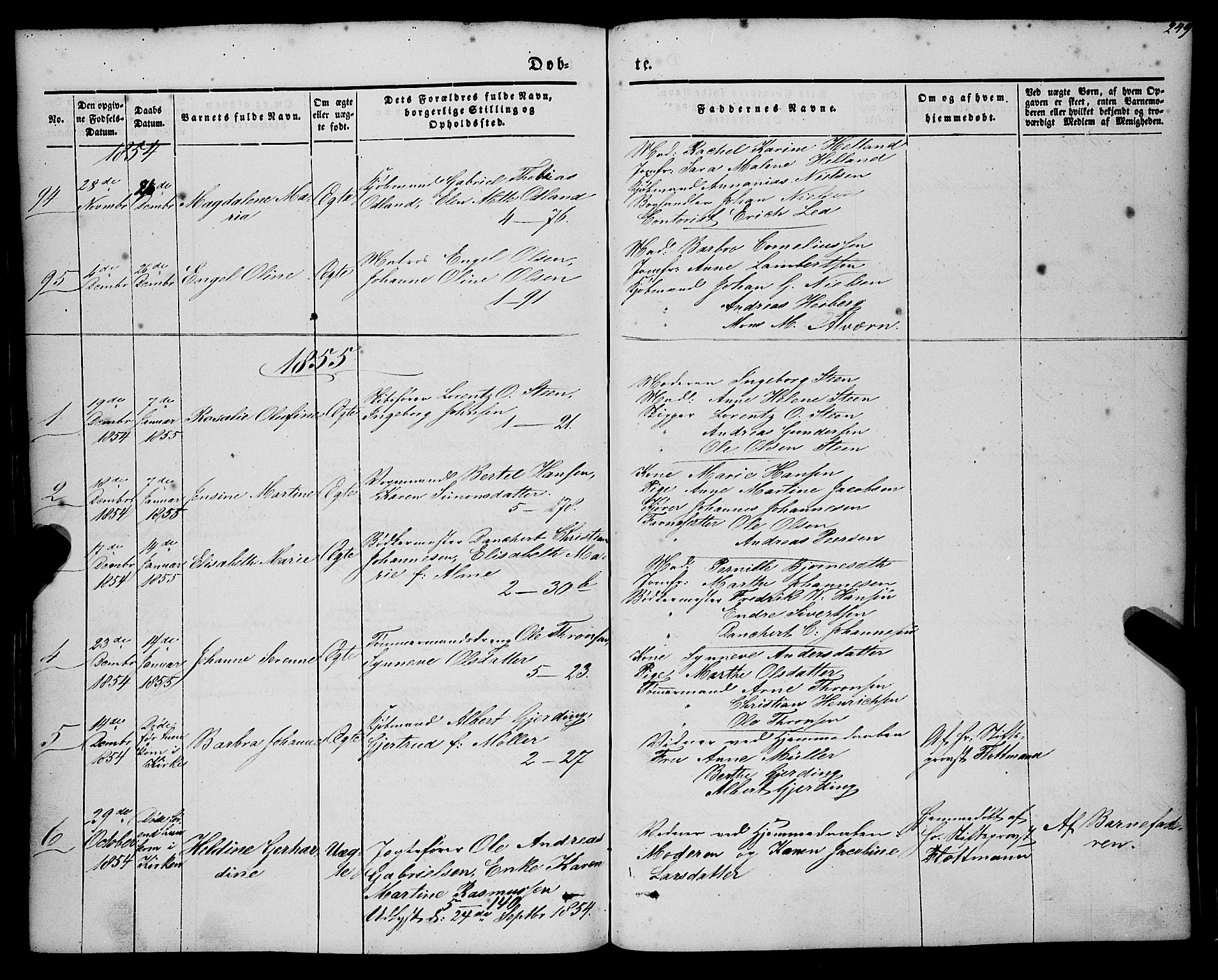 Nykirken Sokneprestembete, SAB/A-77101/H/Haa/L0014: Parish register (official) no. B 1, 1844-1858, p. 249