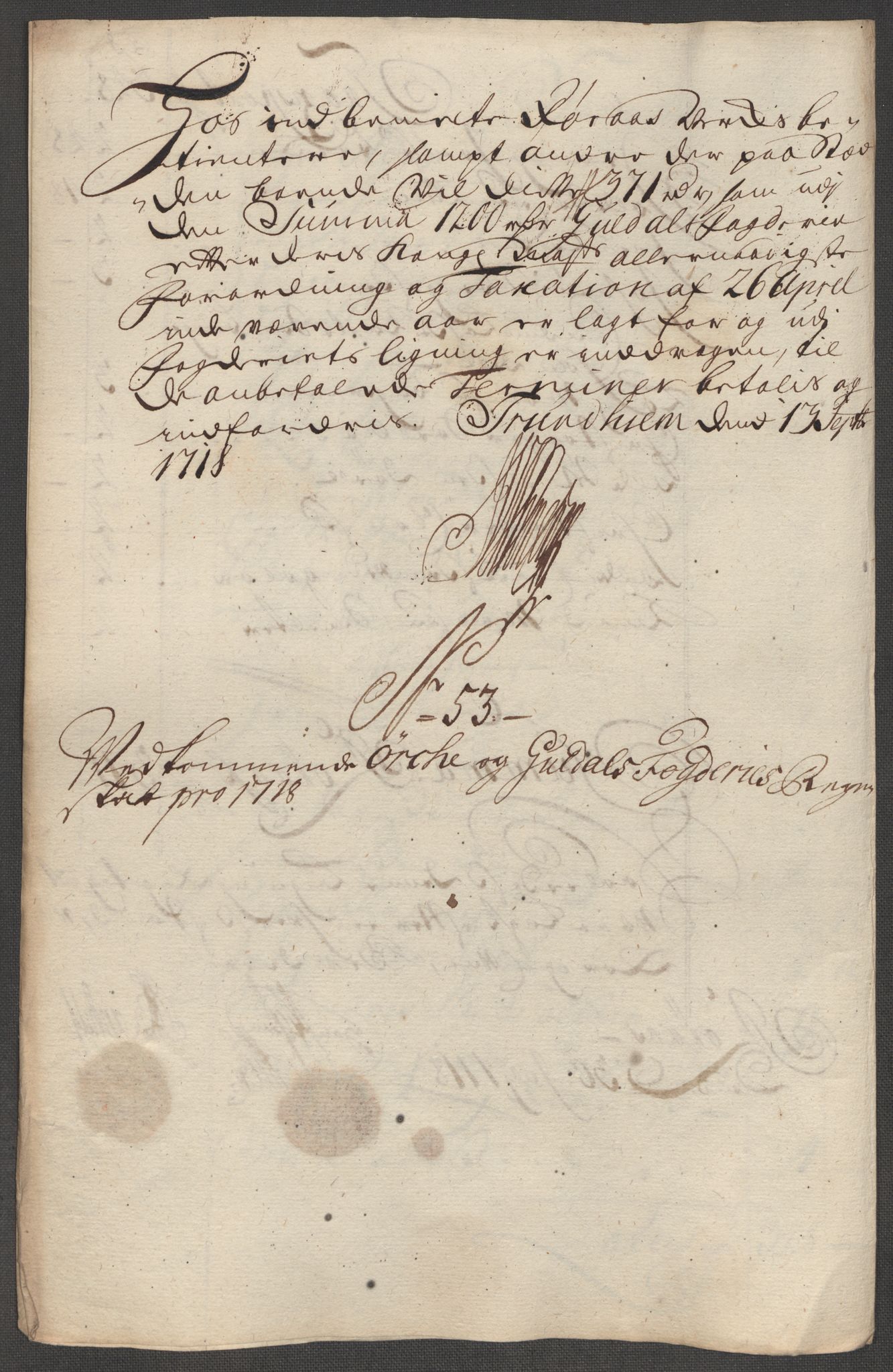 Rentekammeret inntil 1814, Reviderte regnskaper, Fogderegnskap, AV/RA-EA-4092/R60/L3972: Fogderegnskap Orkdal og Gauldal, 1718, p. 84