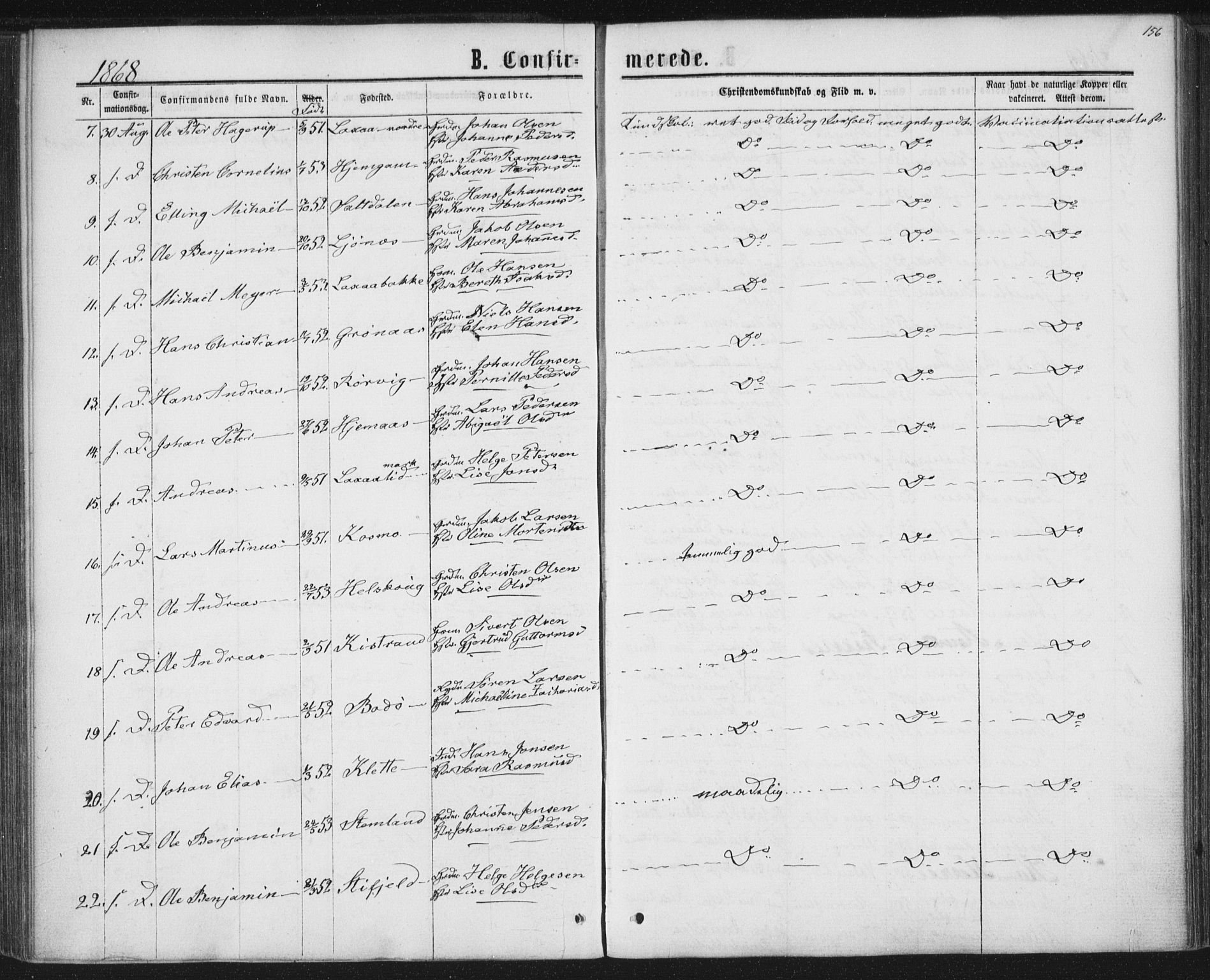 Ministerialprotokoller, klokkerbøker og fødselsregistre - Nordland, AV/SAT-A-1459/852/L0739: Parish register (official) no. 852A09, 1866-1877, p. 156