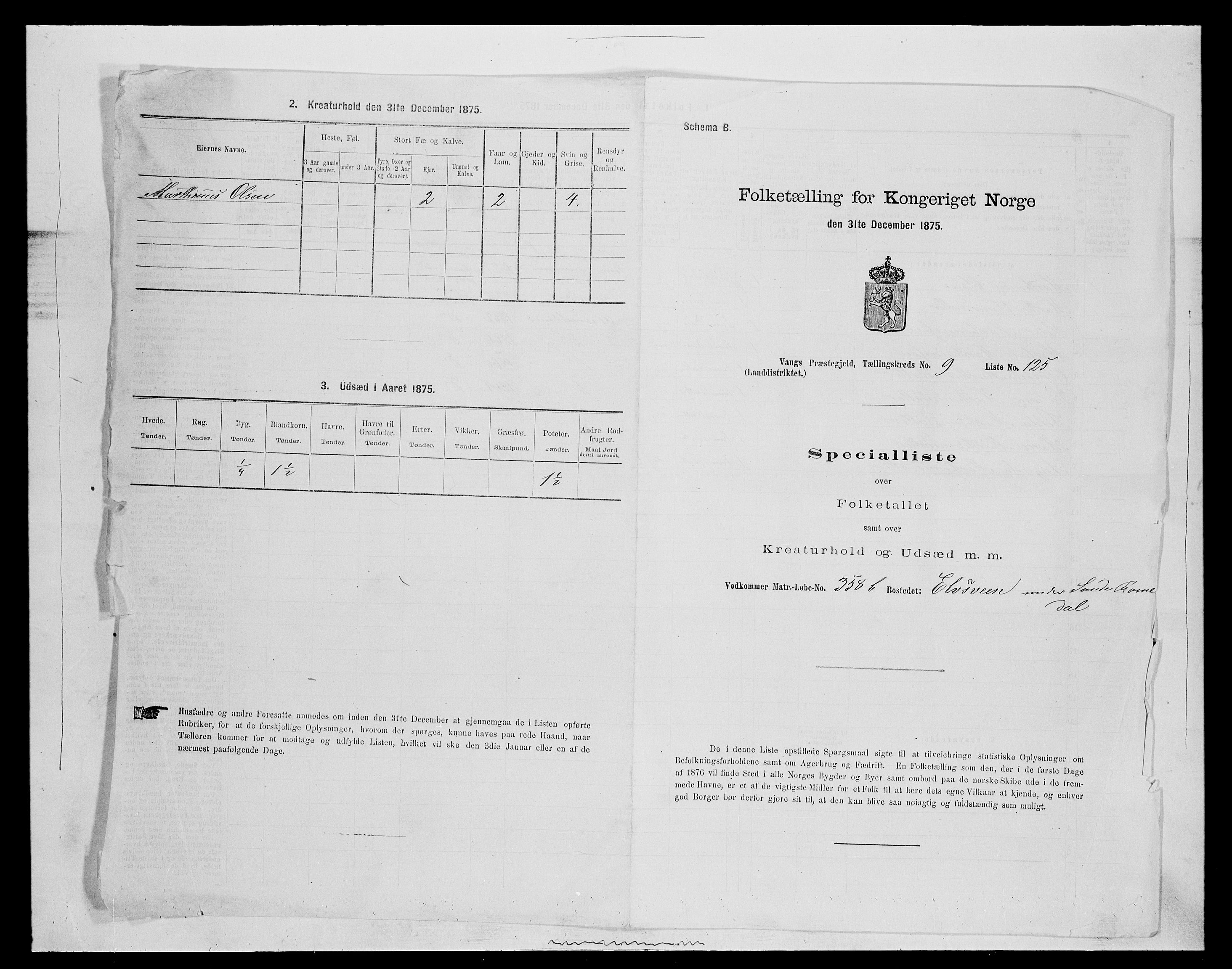 SAH, 1875 census for 0414L Vang/Vang og Furnes, 1875, p. 2154