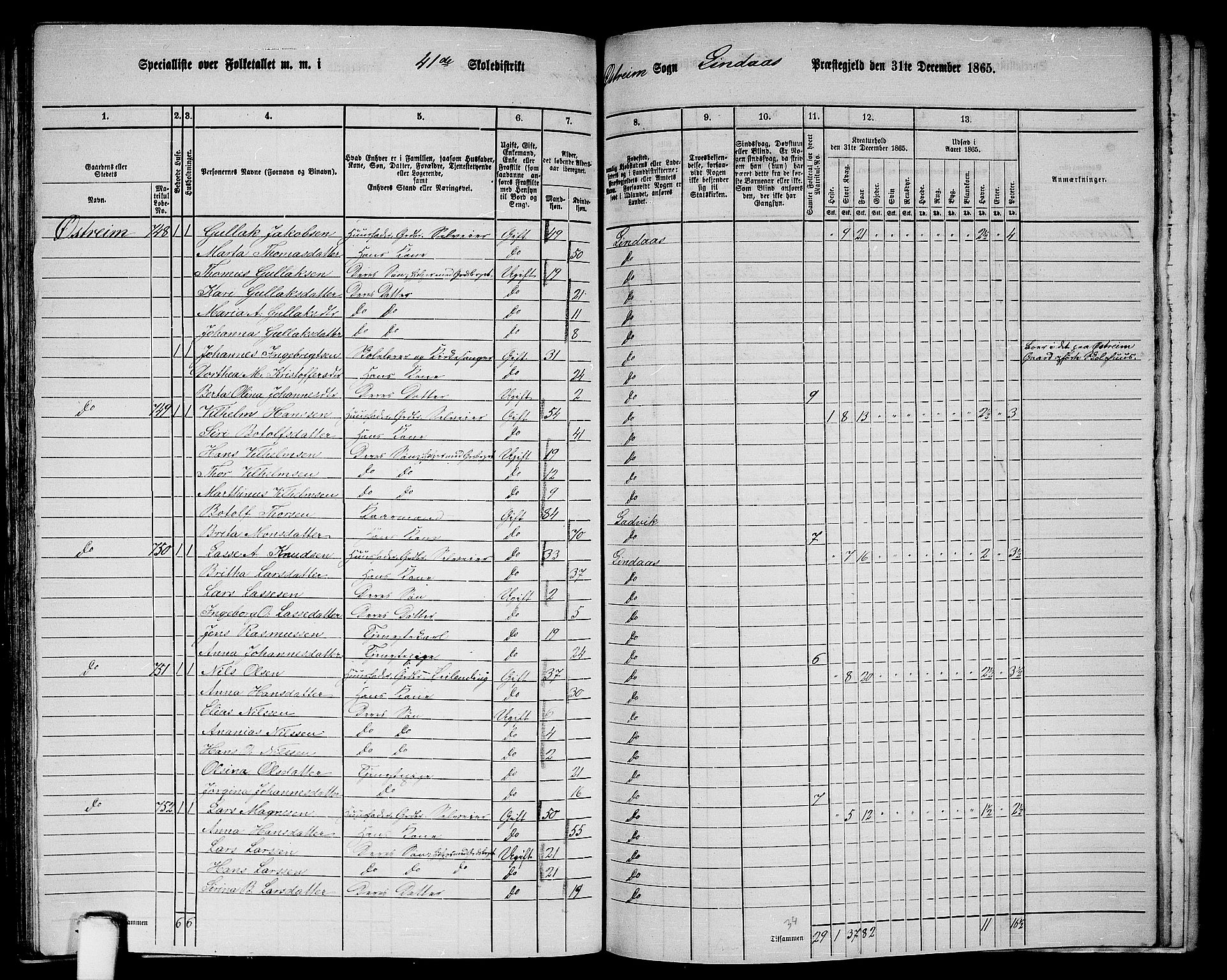 RA, 1865 census for Lindås, 1865, p. 269