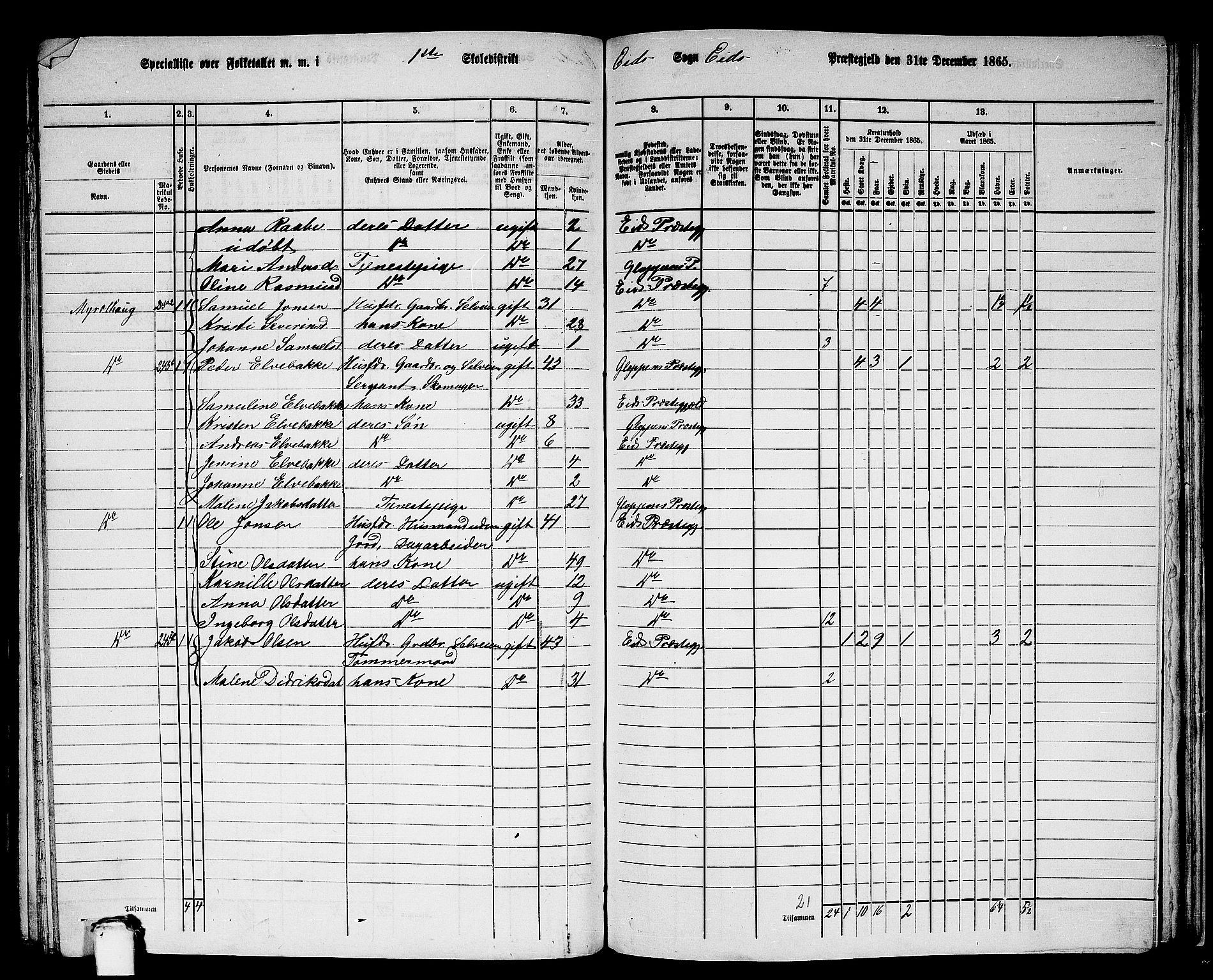 RA, 1865 census for Eid, 1865, p. 185