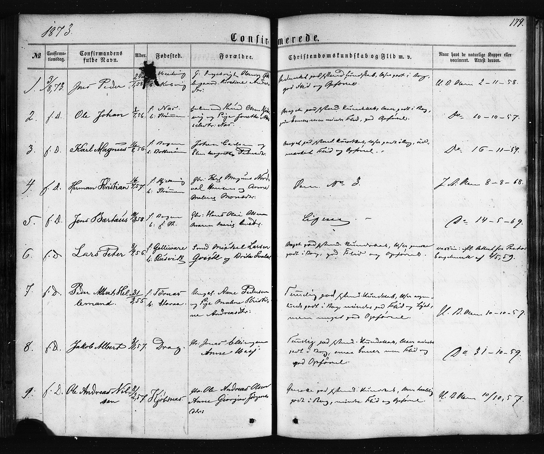 Ministerialprotokoller, klokkerbøker og fødselsregistre - Nordland, SAT/A-1459/861/L0867: Parish register (official) no. 861A02, 1864-1878, p. 179