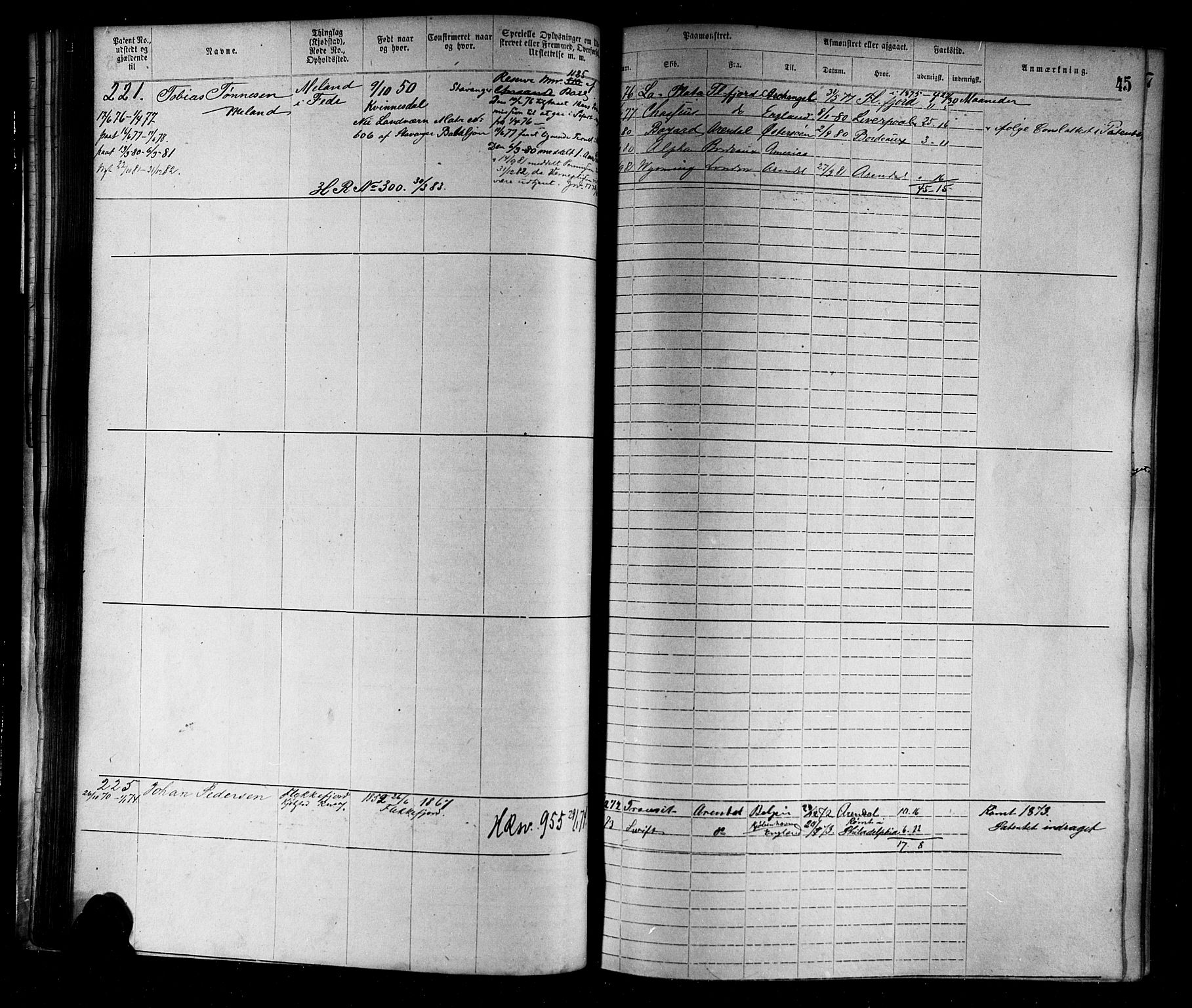 Flekkefjord mønstringskrets, AV/SAK-2031-0018/F/Fa/L0002: Annotasjonsrulle nr 1-1920 med register, N-2, 1870-1891, p. 65