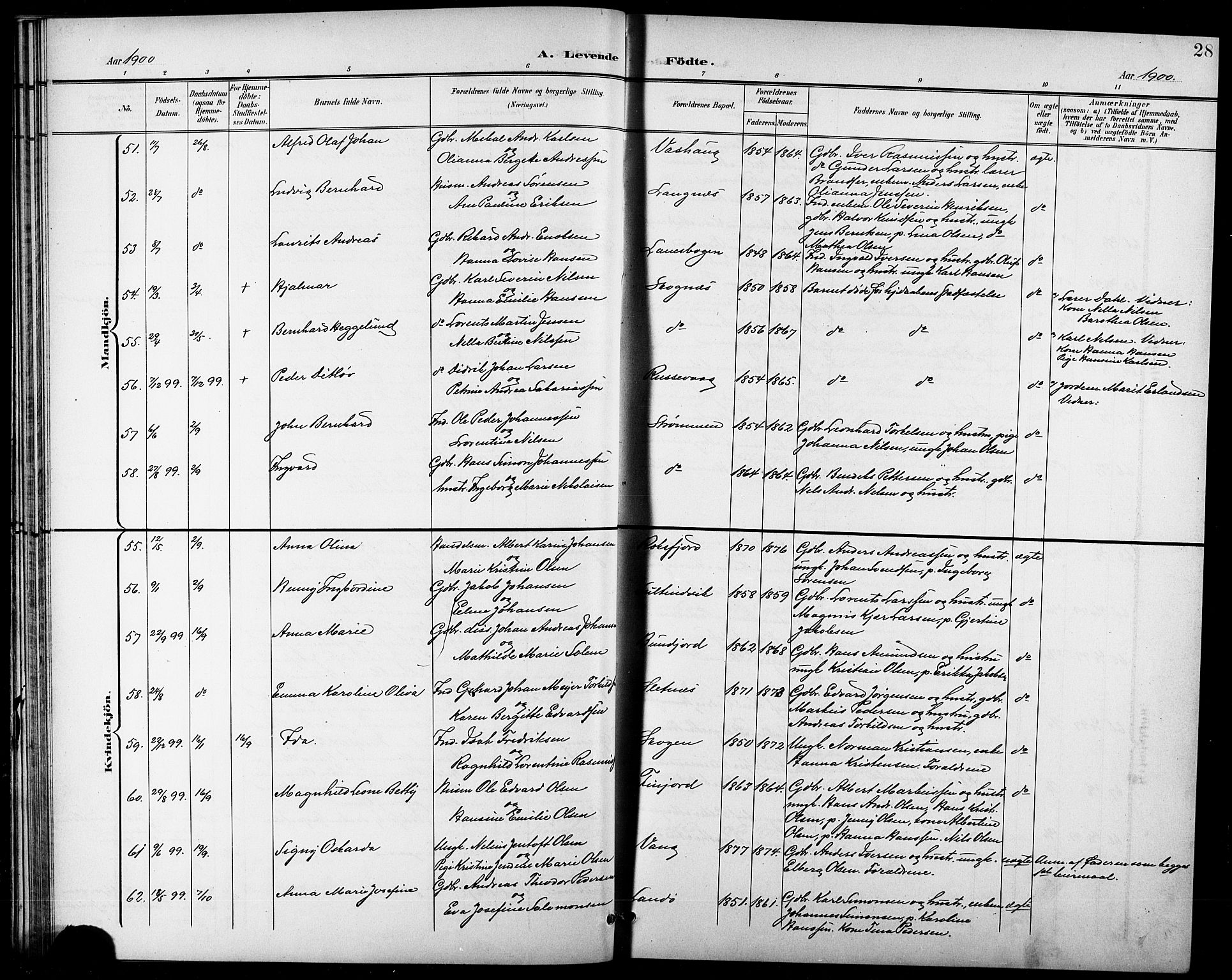 Lenvik sokneprestembete, AV/SATØ-S-1310/H/Ha/Hab/L0008klokker: Parish register (copy) no. 8, 1899-1911, p. 28