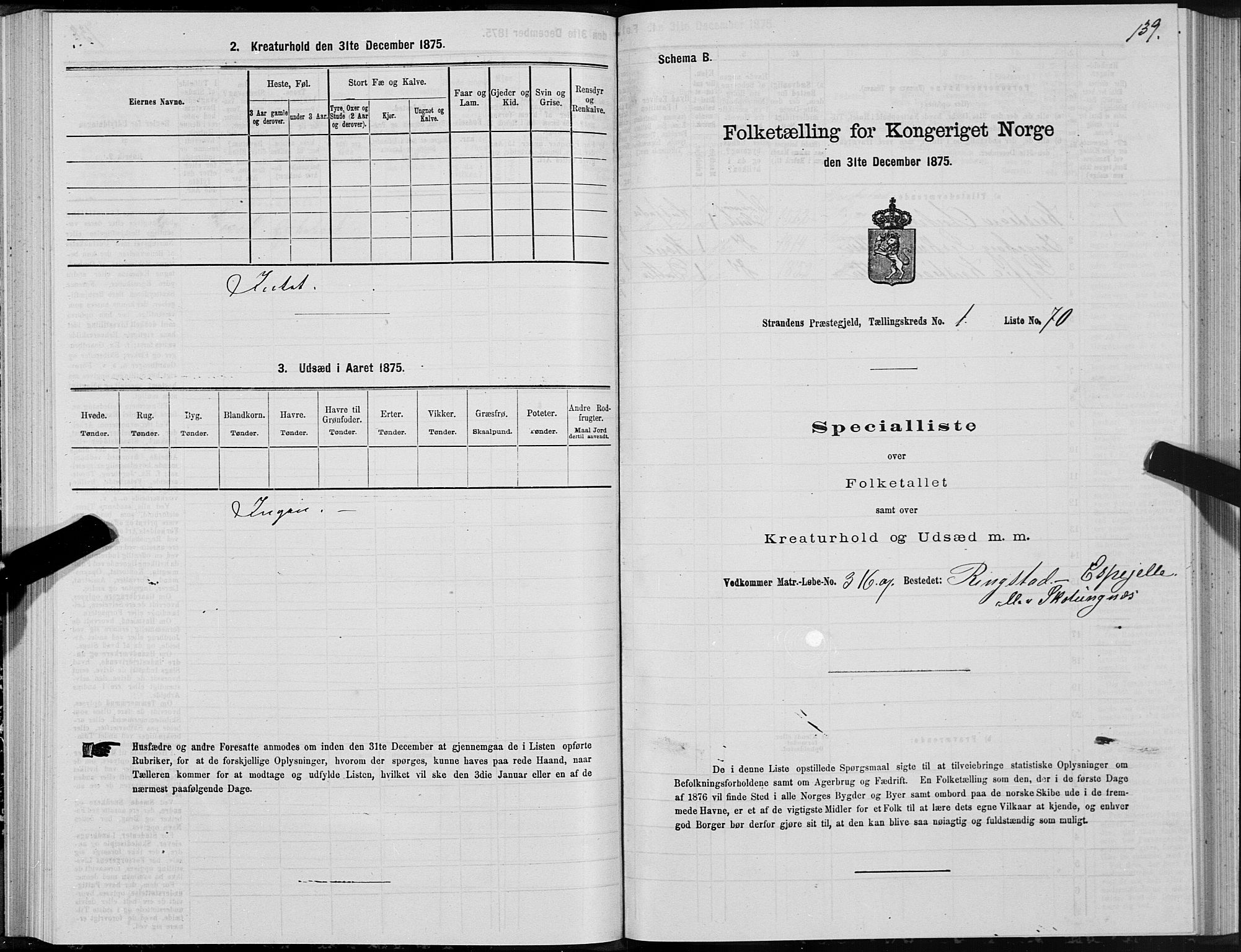 SAT, 1875 census for 1525P Stranda, 1875, p. 1139