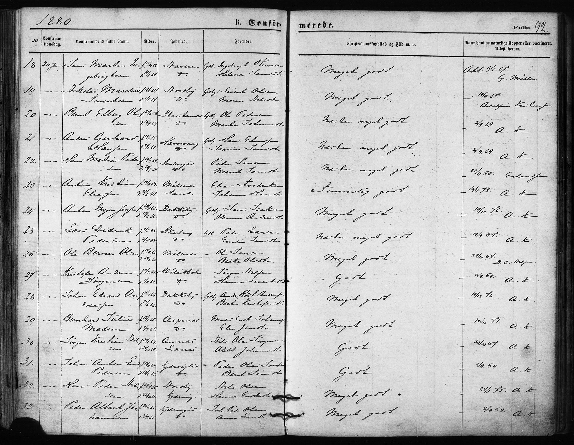 Balsfjord sokneprestembete, SATØ/S-1303/G/Ga/L0002kirke: Parish register (official) no. 2, 1871-1886, p. 92