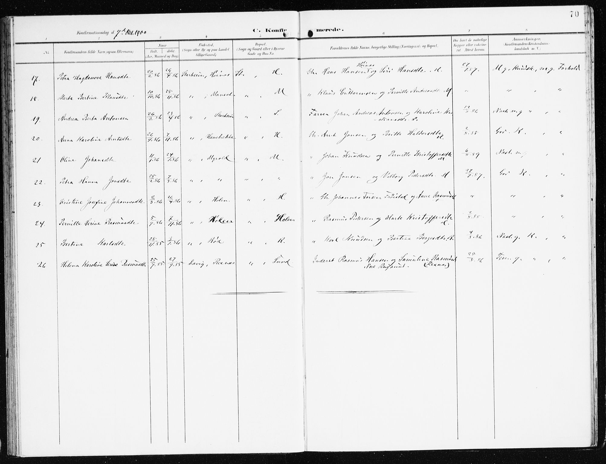 Eid sokneprestembete, AV/SAB-A-82301/H/Haa/Haac/L0002: Parish register (official) no. C 2, 1899-1927, p. 70