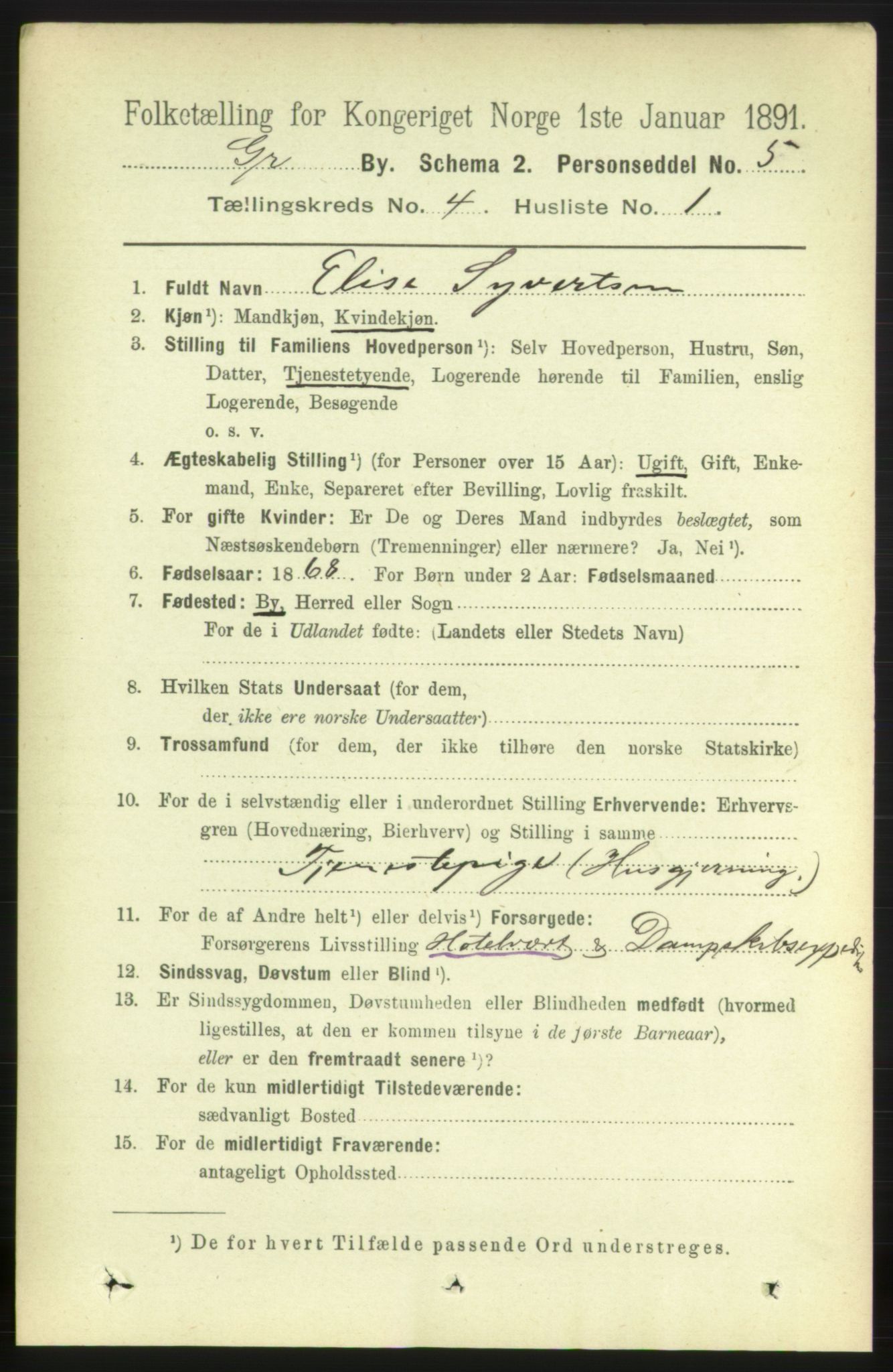 RA, 1891 census for 0904 Grimstad, 1891, p. 2549