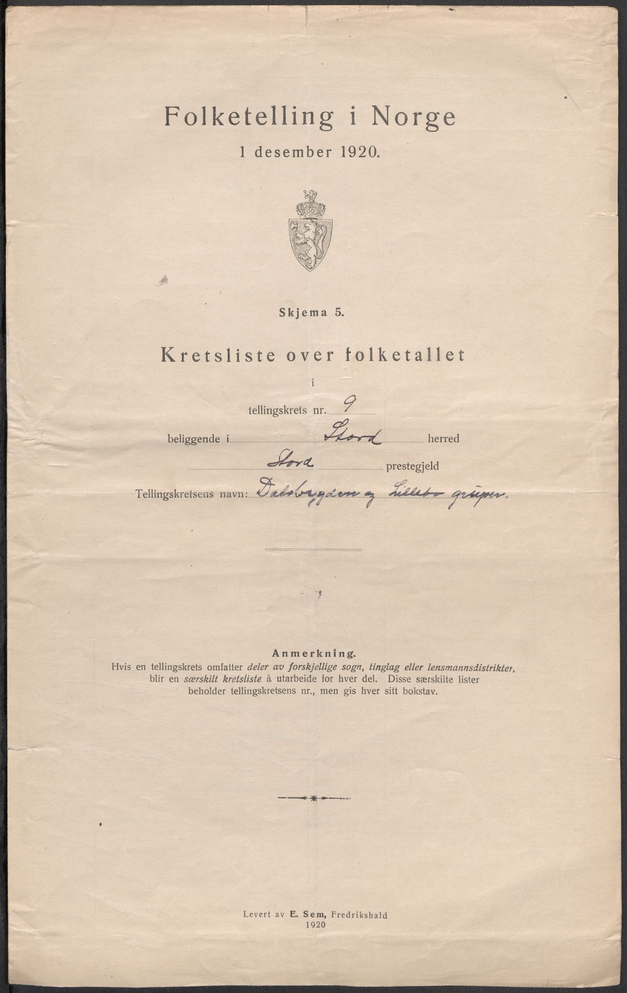 SAB, 1920 census for Stord, 1920, p. 29