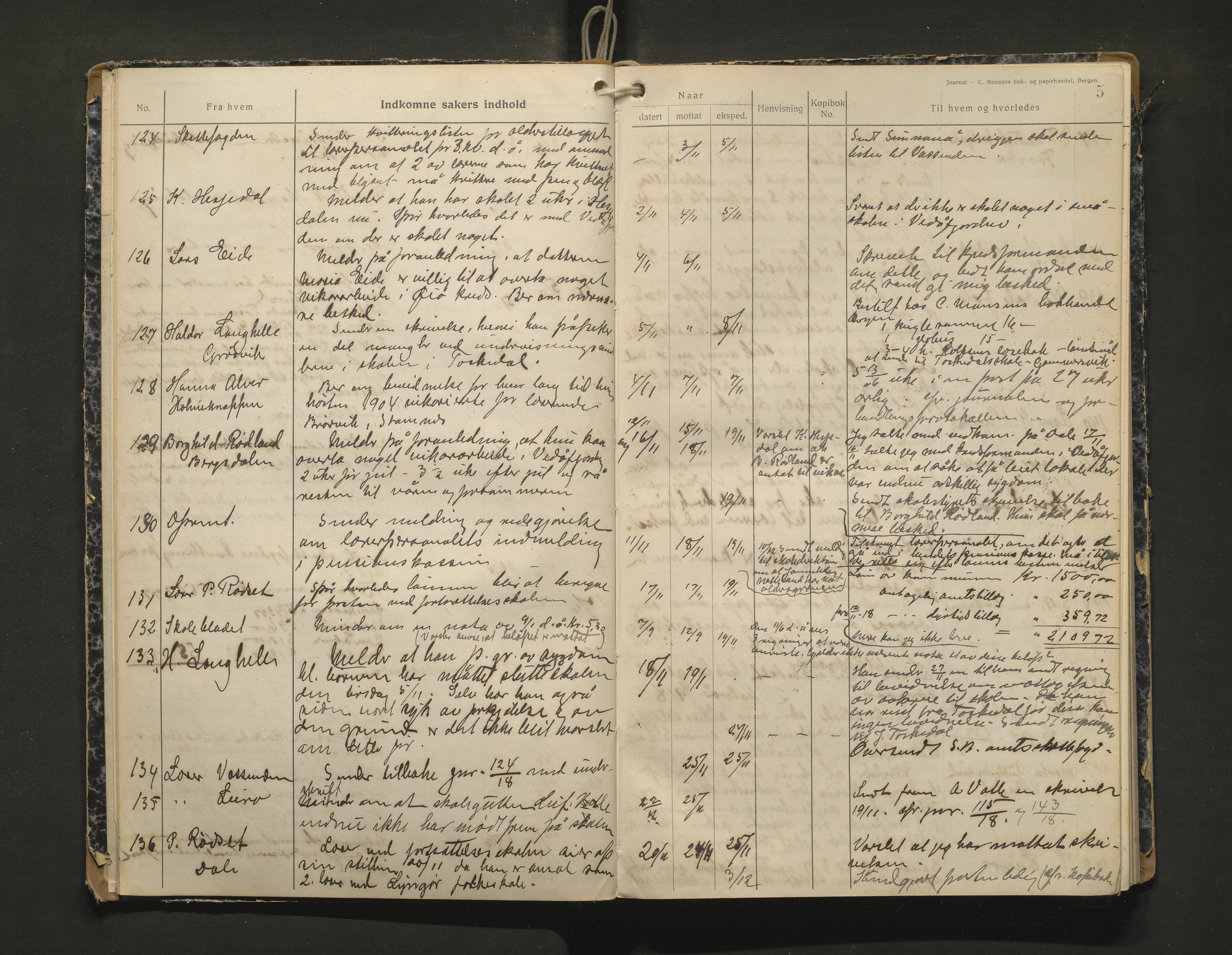 Bruvik kommune. Skulestyre, IKAH/1251a-211/C/Ca/L0003: Postjournal for Bruvik skulestyre, 1918-1920