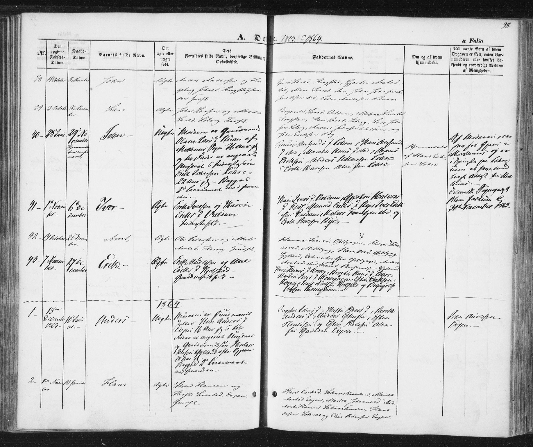 Ministerialprotokoller, klokkerbøker og fødselsregistre - Sør-Trøndelag, SAT/A-1456/692/L1103: Parish register (official) no. 692A03, 1849-1870, p. 98