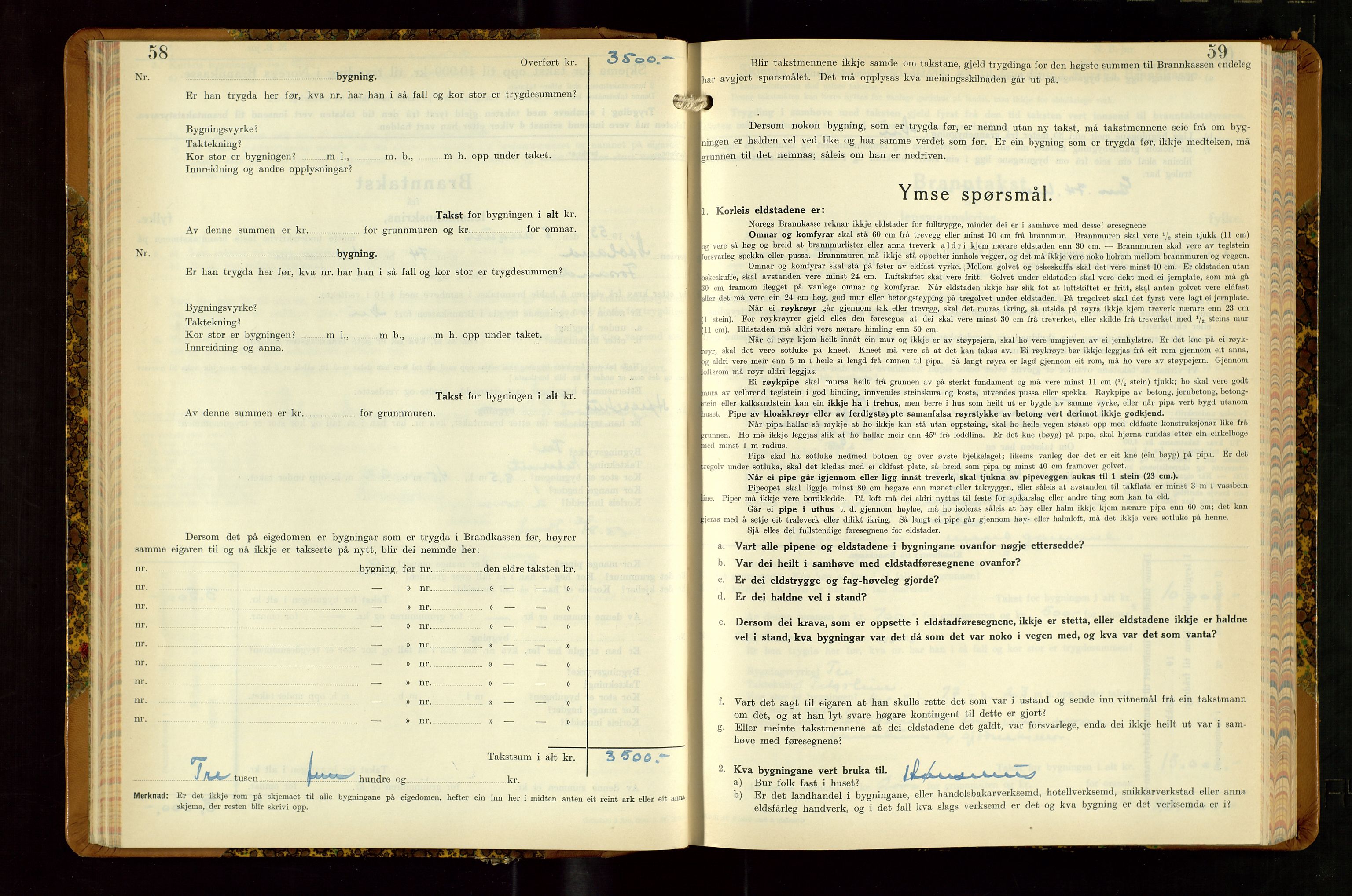 Høle og Forsand lensmannskontor, AV/SAST-A-100127/Gob/L0002: "Branntakstbok" - skjematakst, 1941-1955, p. 58-59