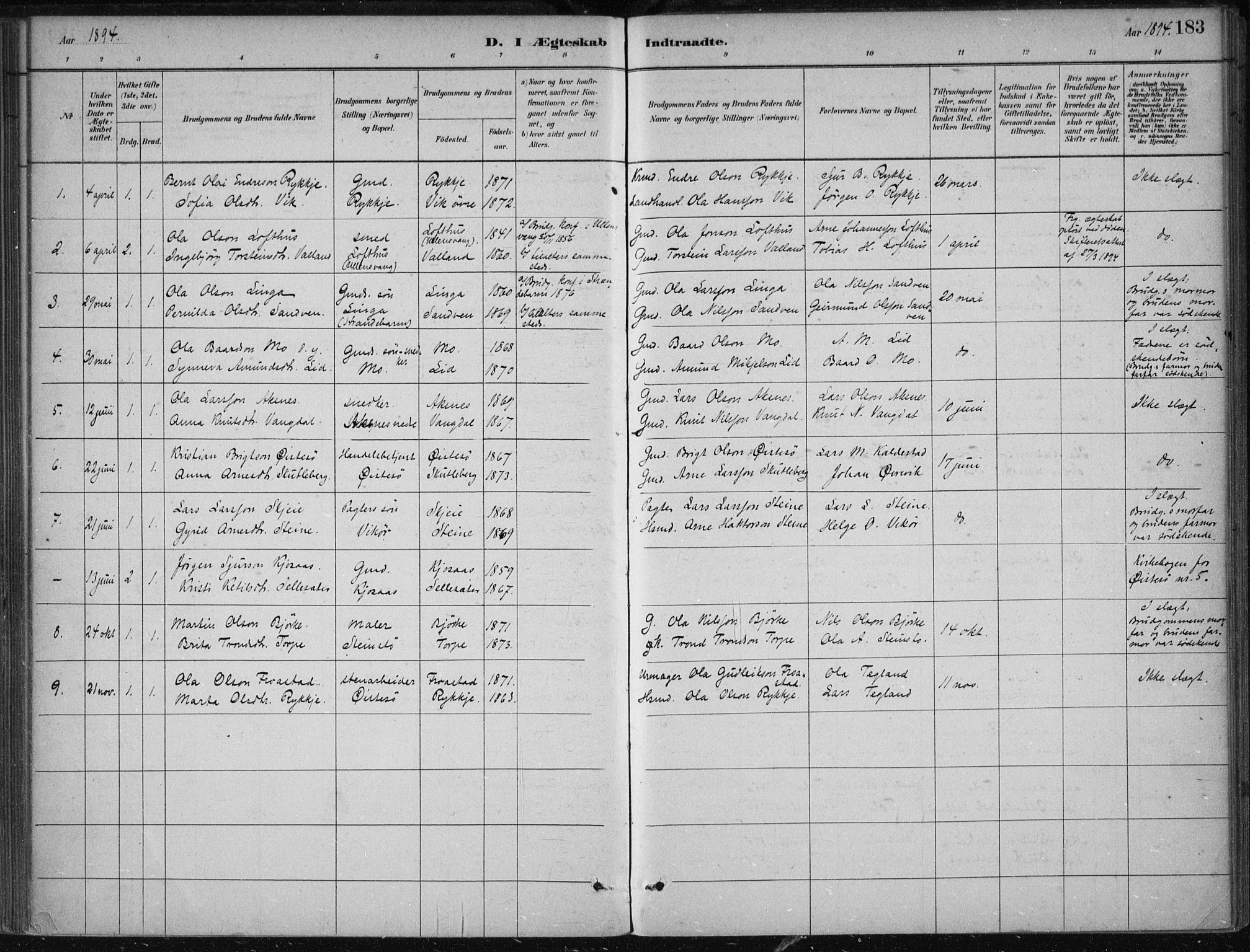 Kvam sokneprestembete, SAB/A-76201/H/Haa: Parish register (official) no. B  1, 1880-1908, p. 183