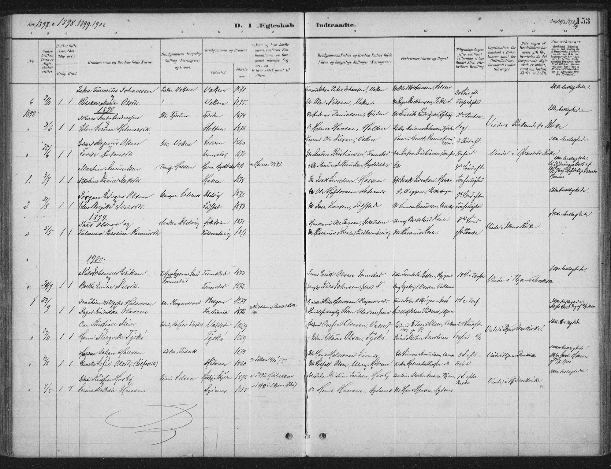 Ministerialprotokoller, klokkerbøker og fødselsregistre - Sør-Trøndelag, SAT/A-1456/662/L0755: Parish register (official) no. 662A01, 1879-1905, p. 153
