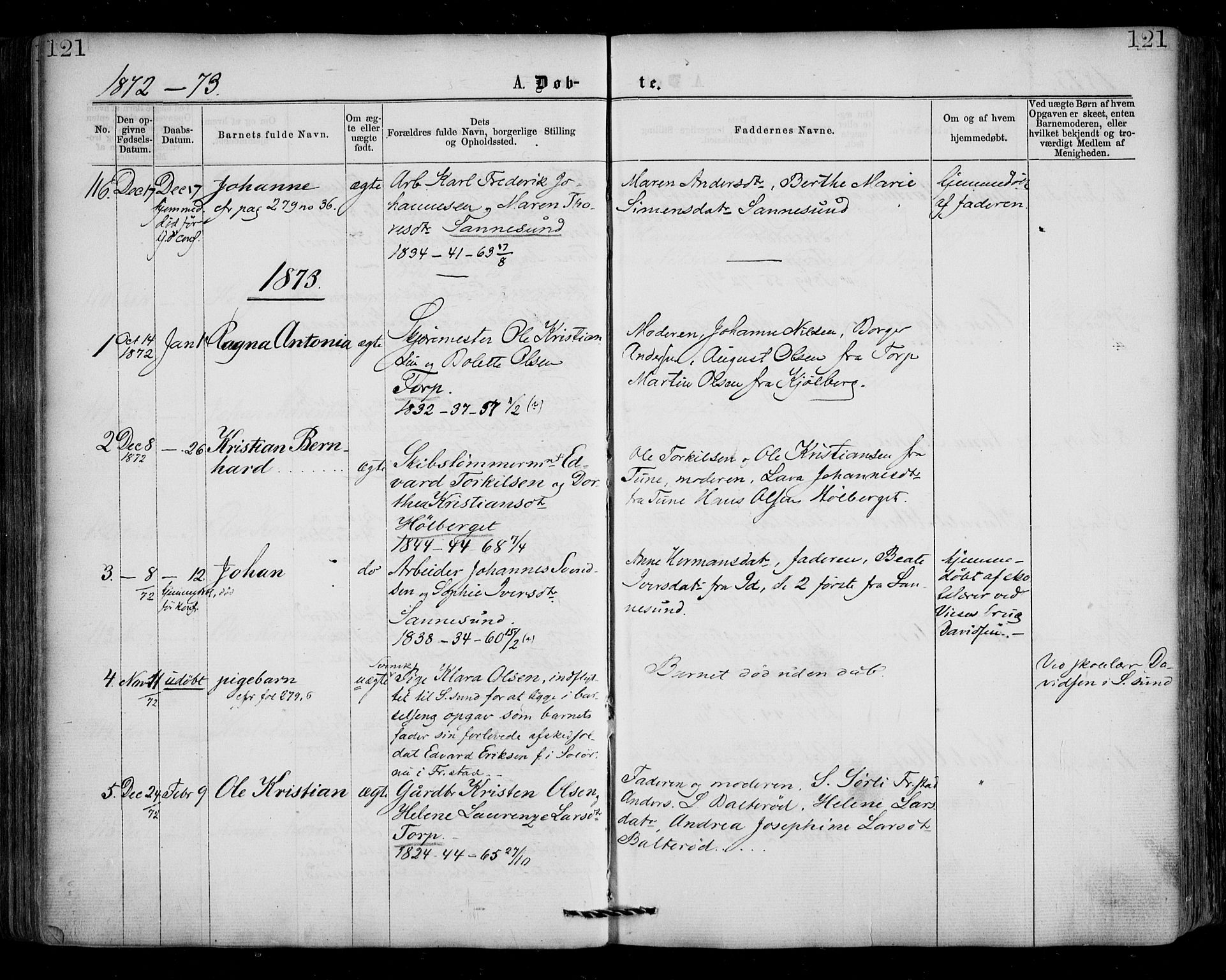 Borge prestekontor Kirkebøker, SAO/A-10903/F/Fa/L0006: Parish register (official) no. I 6, 1861-1874, p. 121