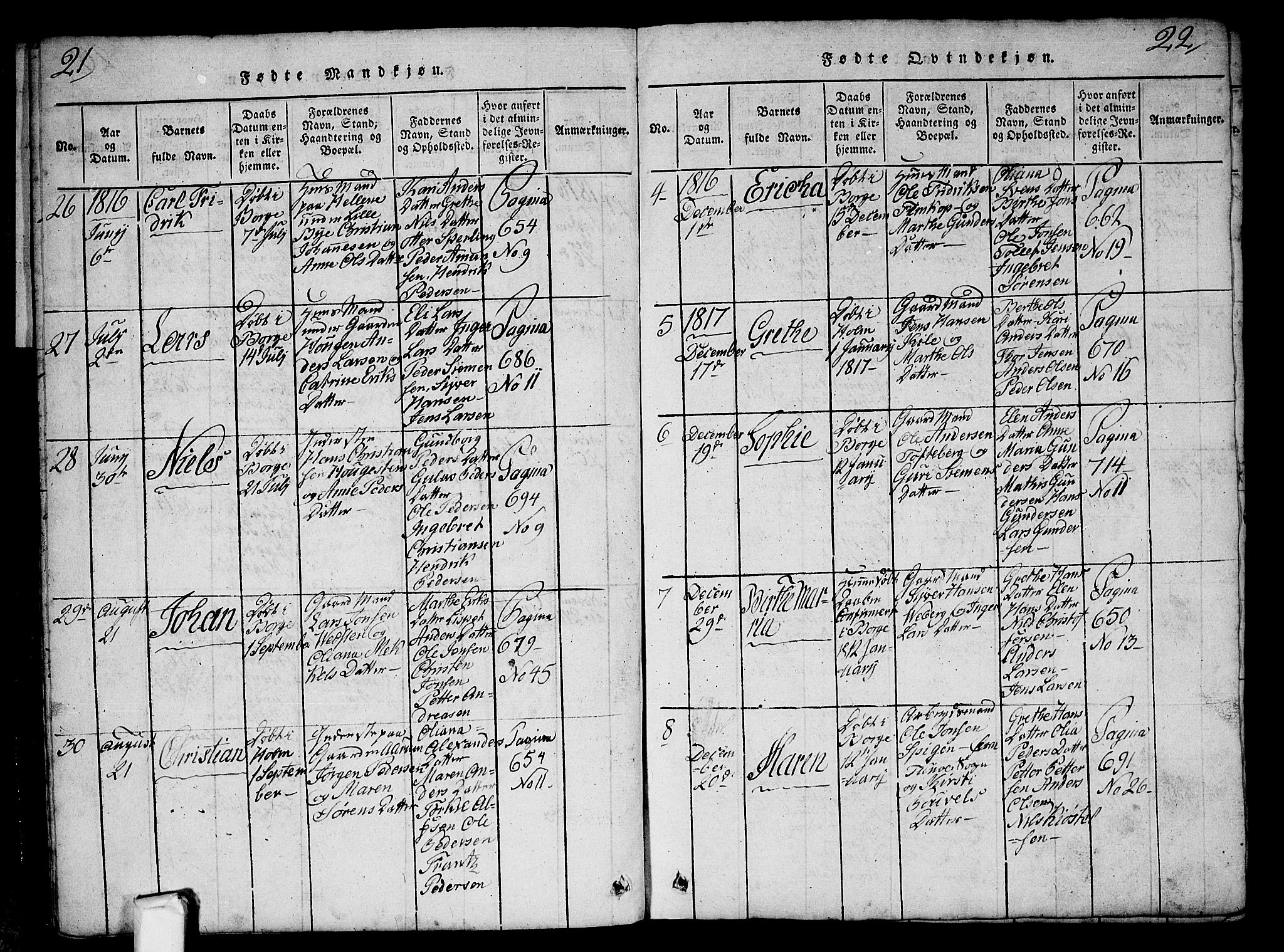 Borge prestekontor Kirkebøker, AV/SAO-A-10903/G/Ga/L0001: Parish register (copy) no.  I 1, 1815-1835, p. 21-22